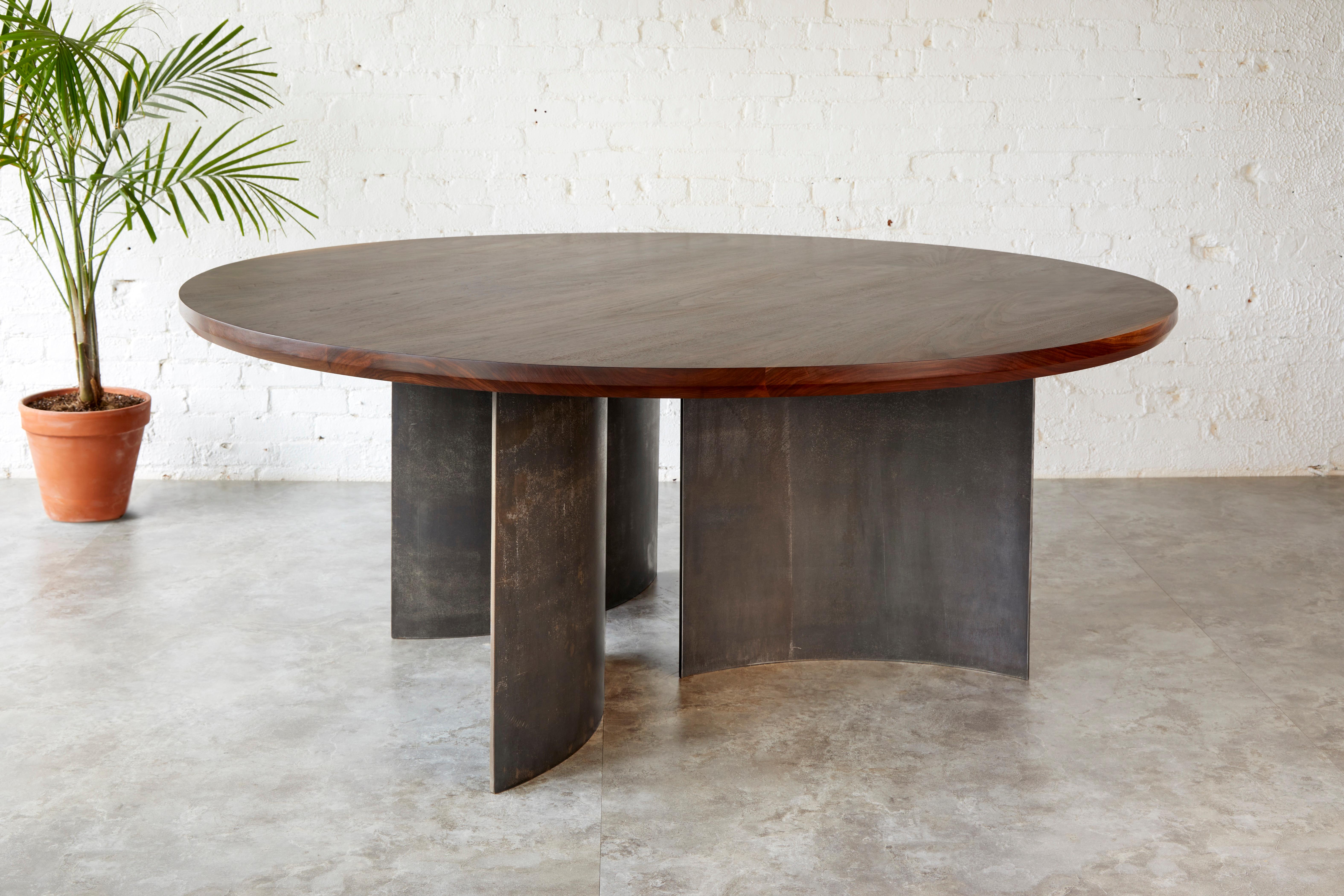 Canadian Ban Contemporary Round Dining Table in Black Walnut and Steel by Autonomous For Sale