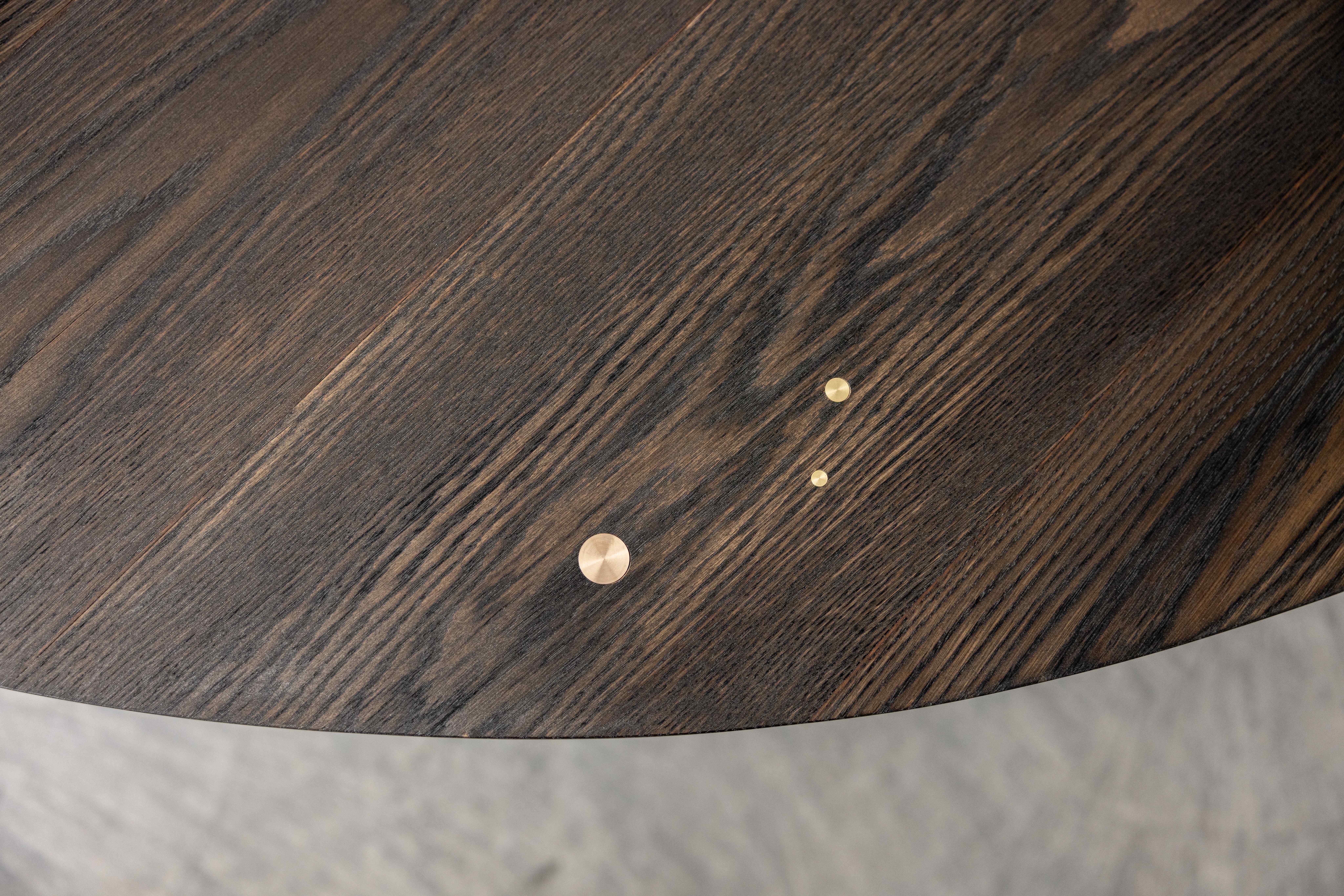 Ban Contemporary Round Dining Table in Black Walnut and Steel by Autonomous In New Condition For Sale In Victoria, BC
