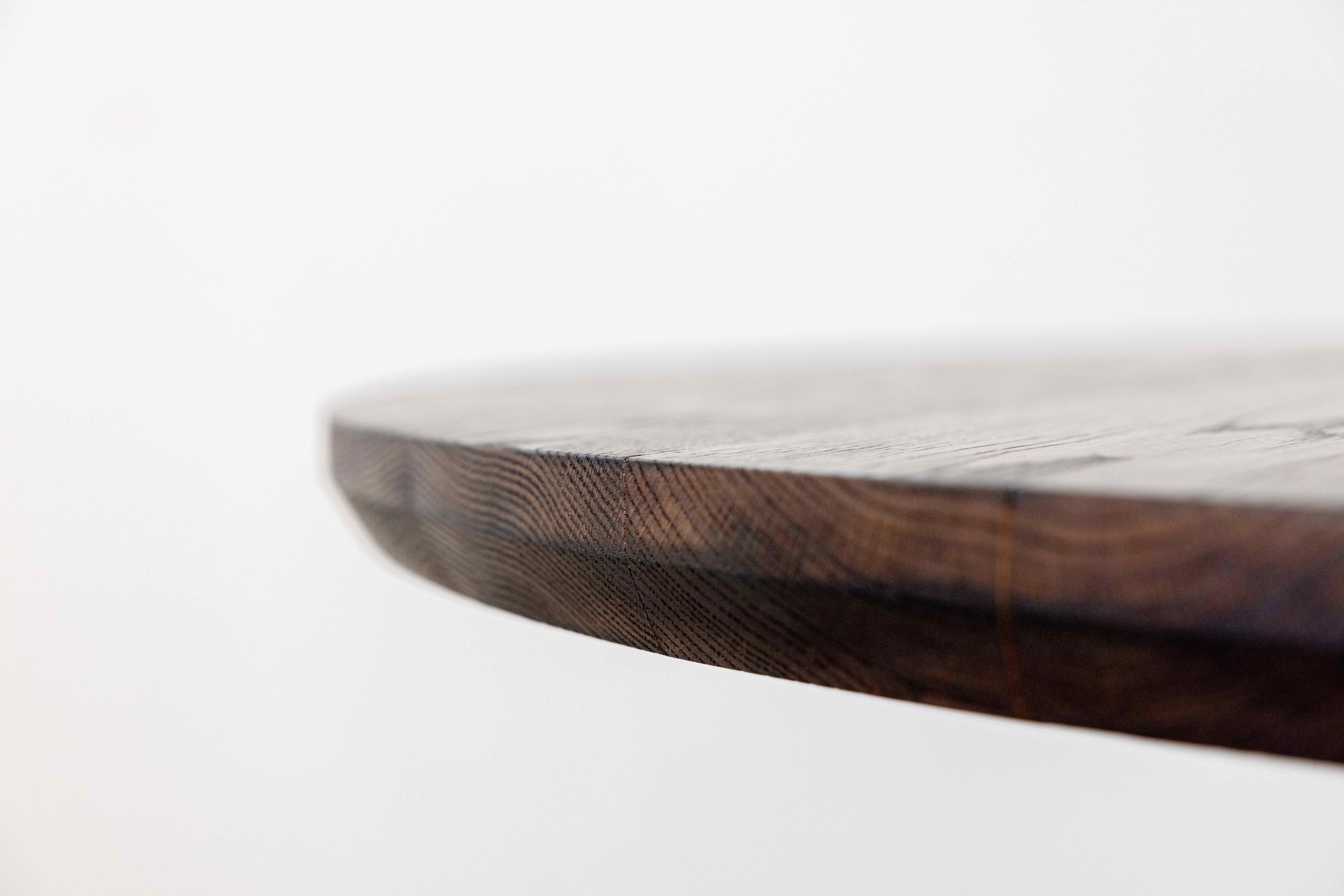 Metal Ban Contemporary Round Dining Table in Black Walnut and Steel by Autonomous For Sale