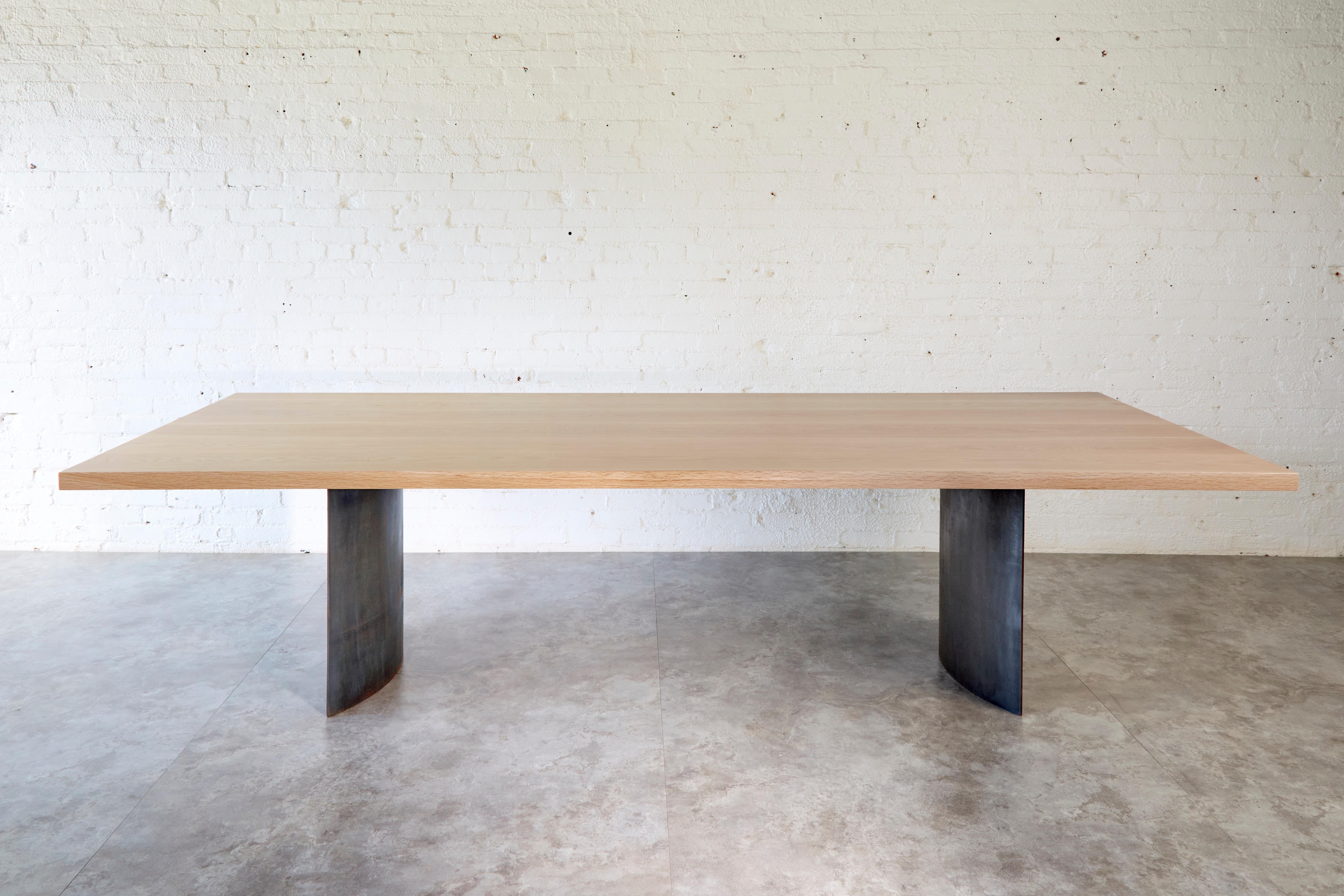 Canadian Ban White Oak & Curved Steel Dining Table by Autonomous Furniture For Sale