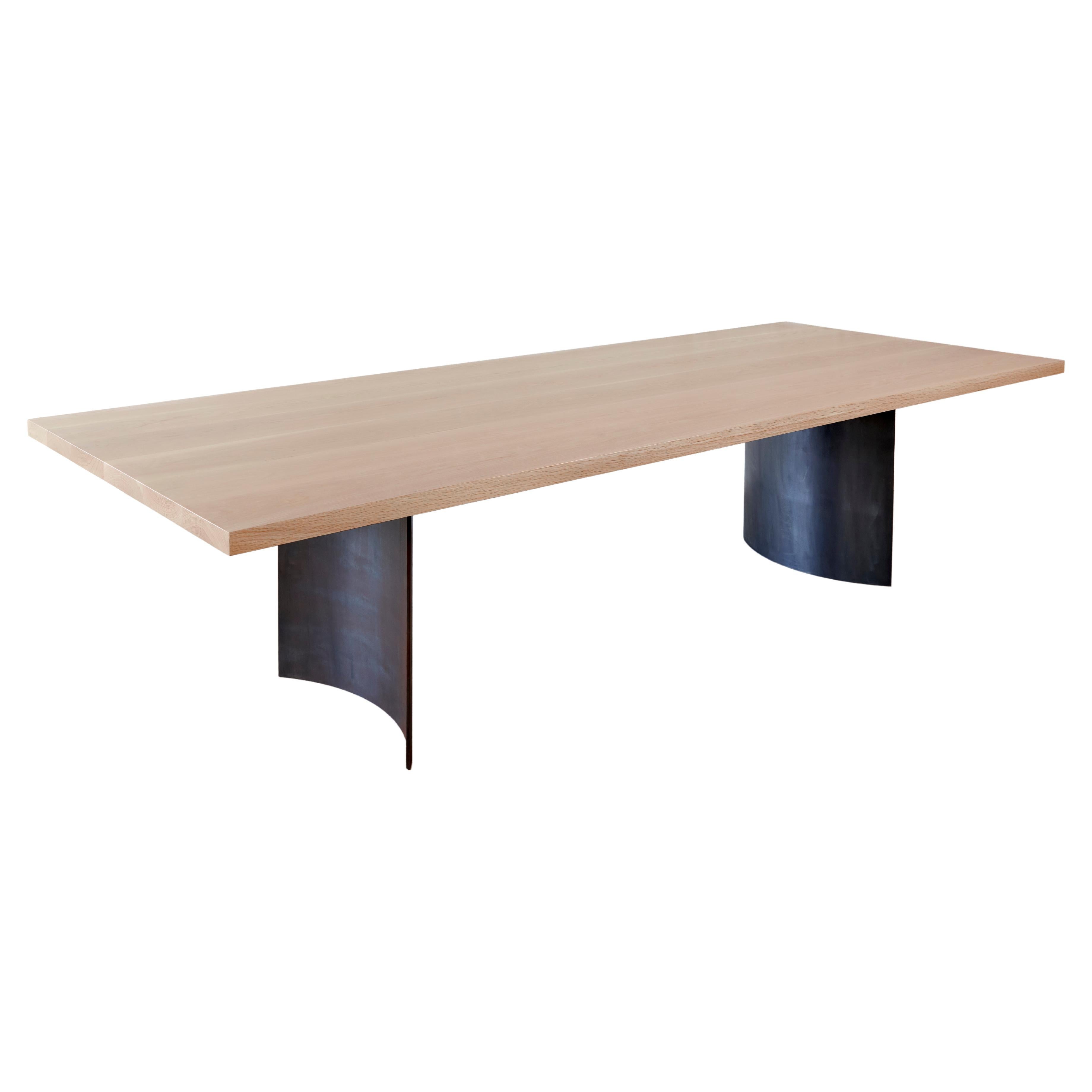Ban White Oak & Curved Steel Dining Table by Autonomous Furniture For Sale