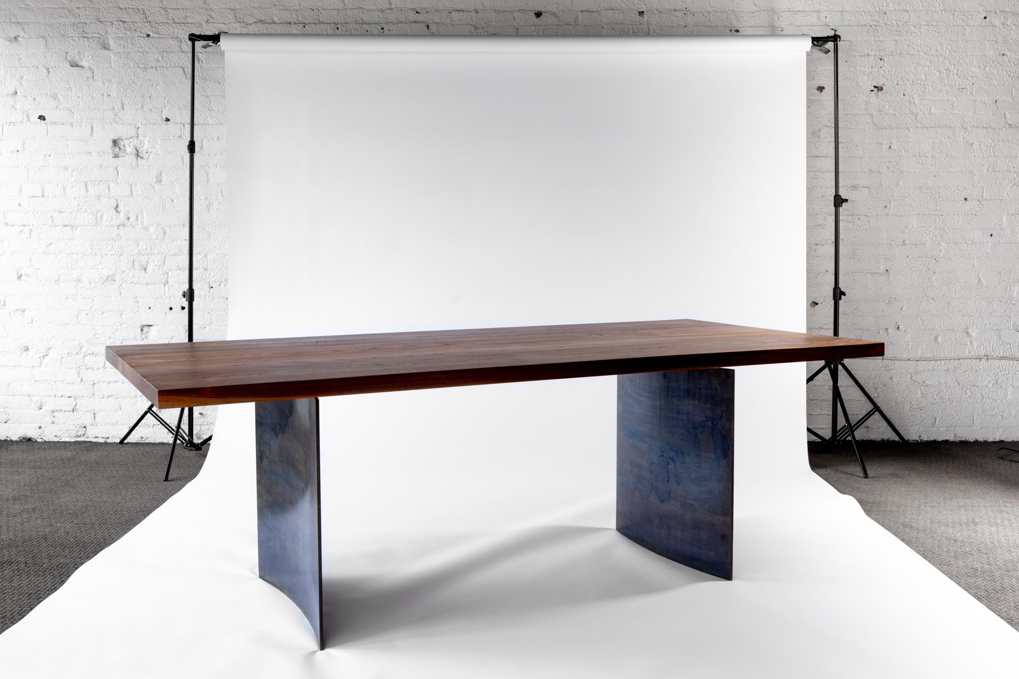 Metal Ban Wood & Steel Dining Table by Autonomous Furniture For Sale
