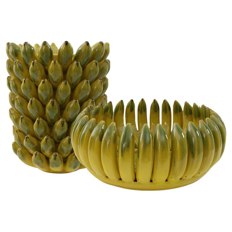 21st century "Banana" Ceramic Vase and Bowl Set en vente