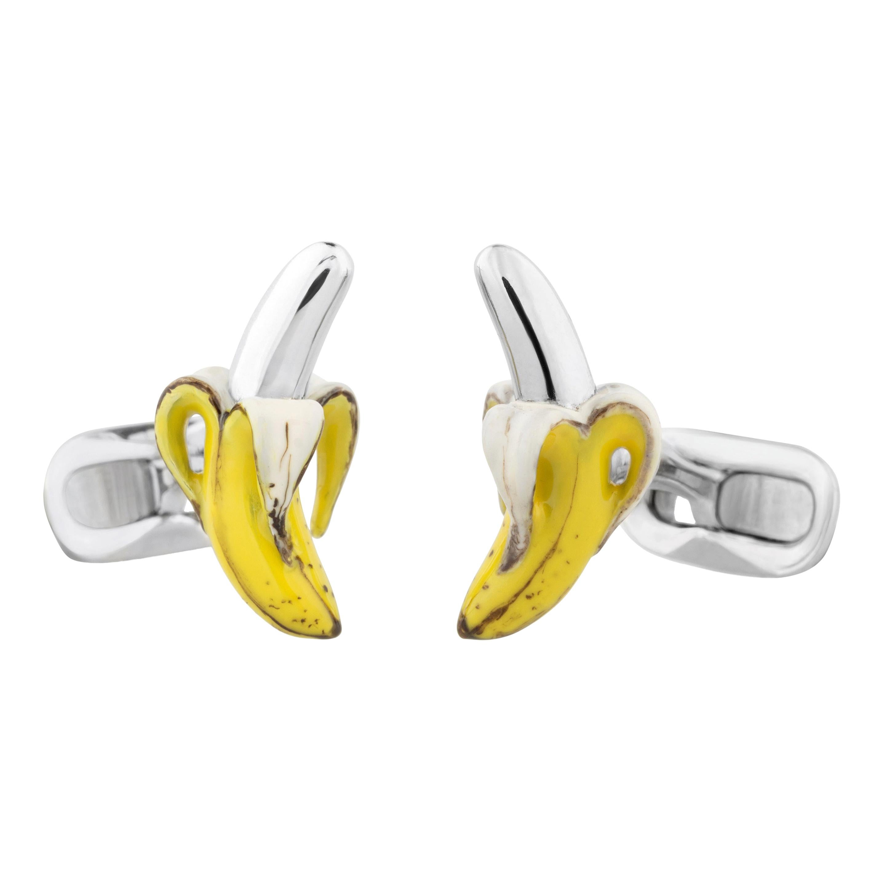 Banana Cufflinks in Hand-enameled Silver  by Fils Unique