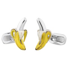 Banana Cufflinks in Hand-enameled Silver  by Fils Unique