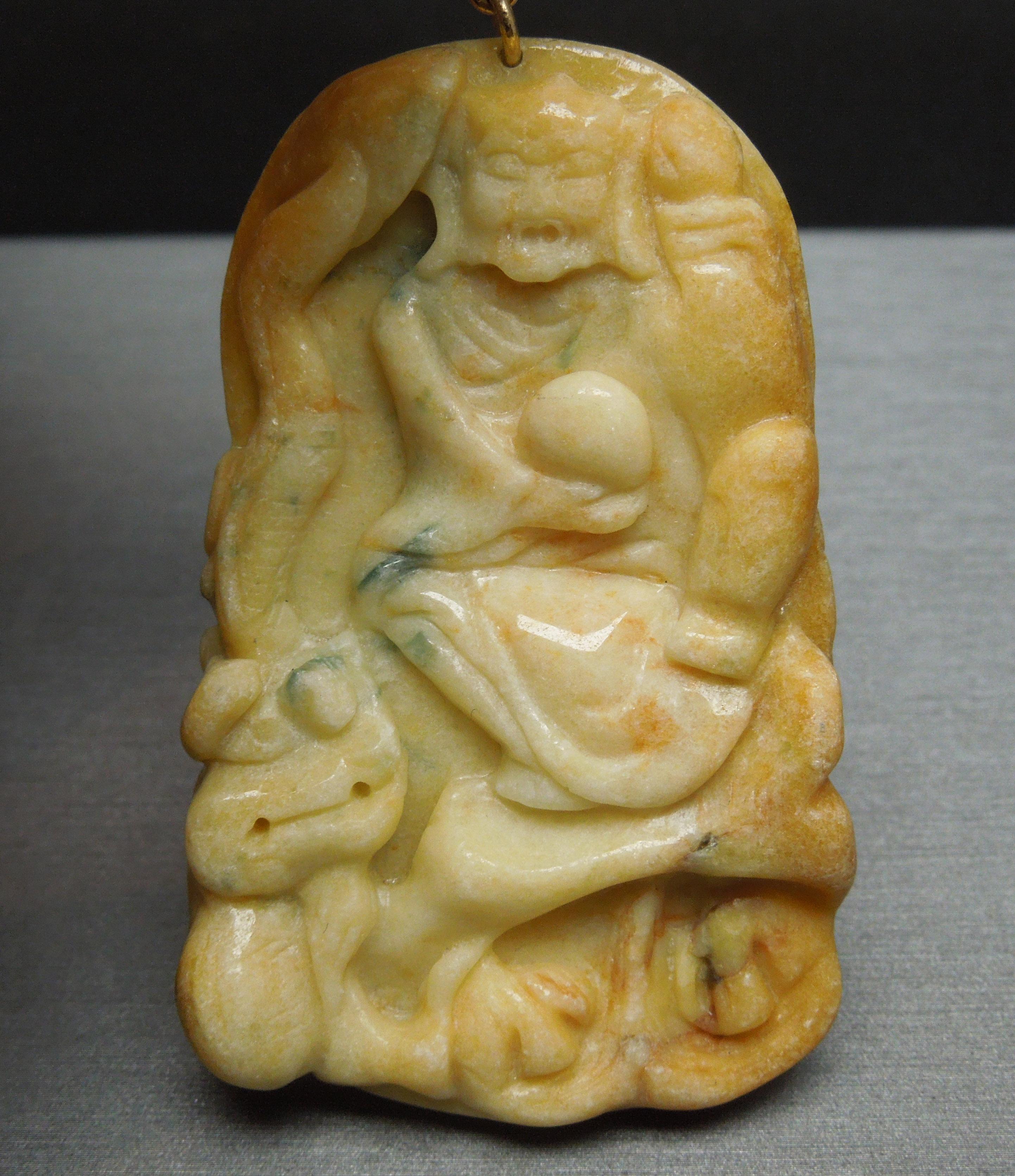 Banana Jade Monkey Pendant  In Excellent Condition For Sale In METAIRIE, LA