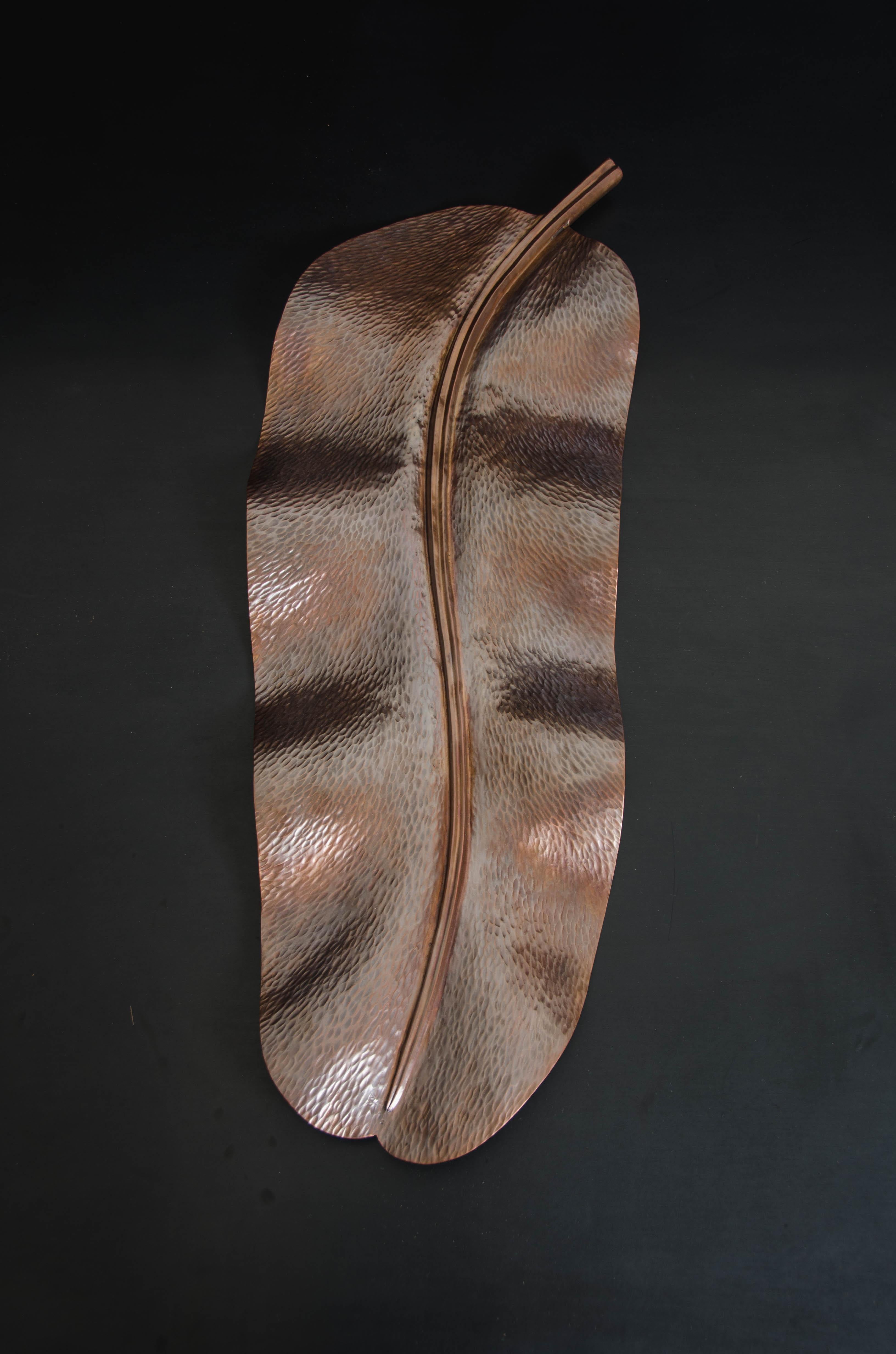 Repoussé Banana Leaf, Antique Copper by Robert Kuo, Hand Repousse, Limited Edition For Sale