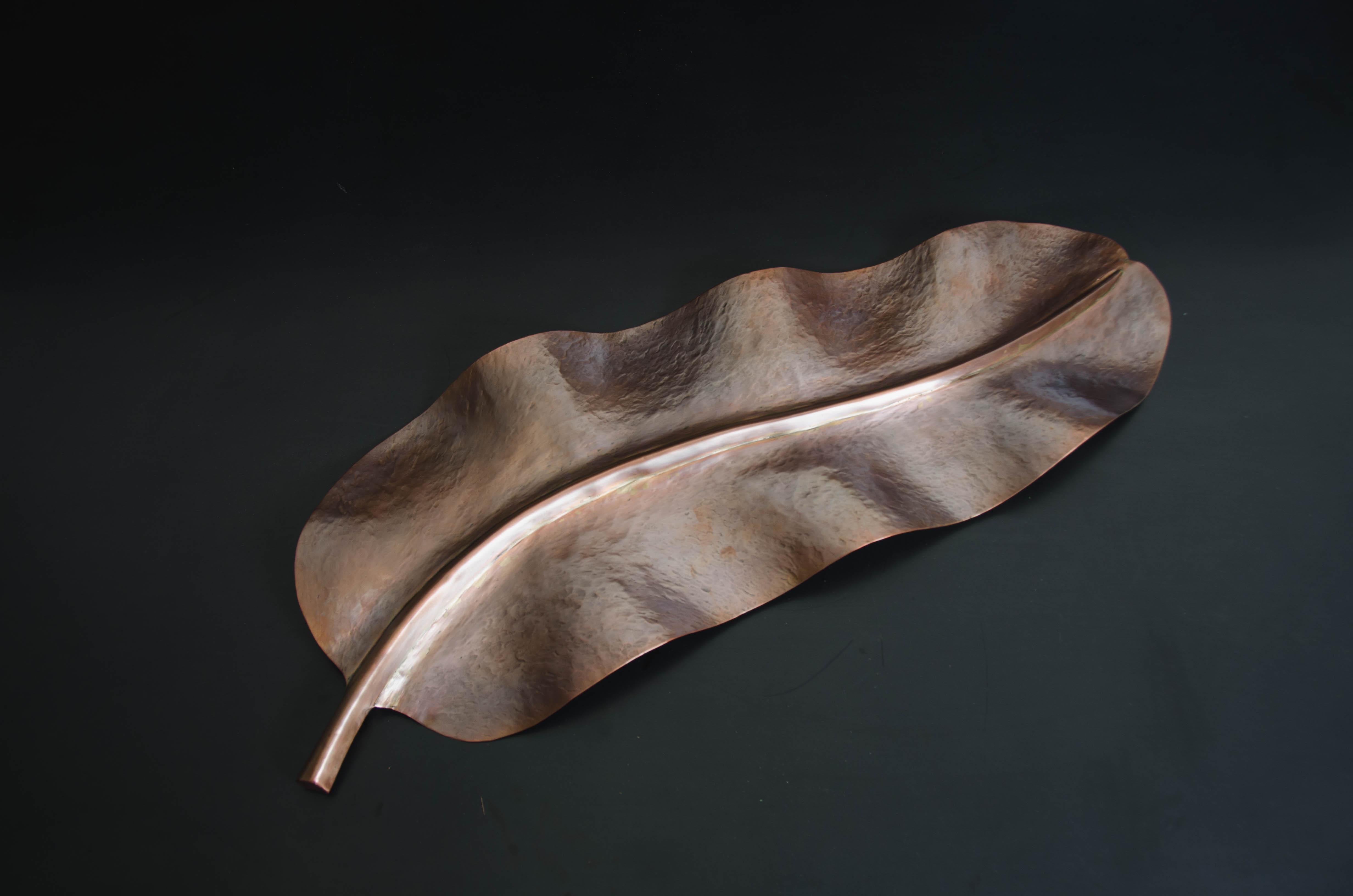 Banana Leaf, Antique Copper by Robert Kuo, Hand Repousse, Limited Edition For Sale 1