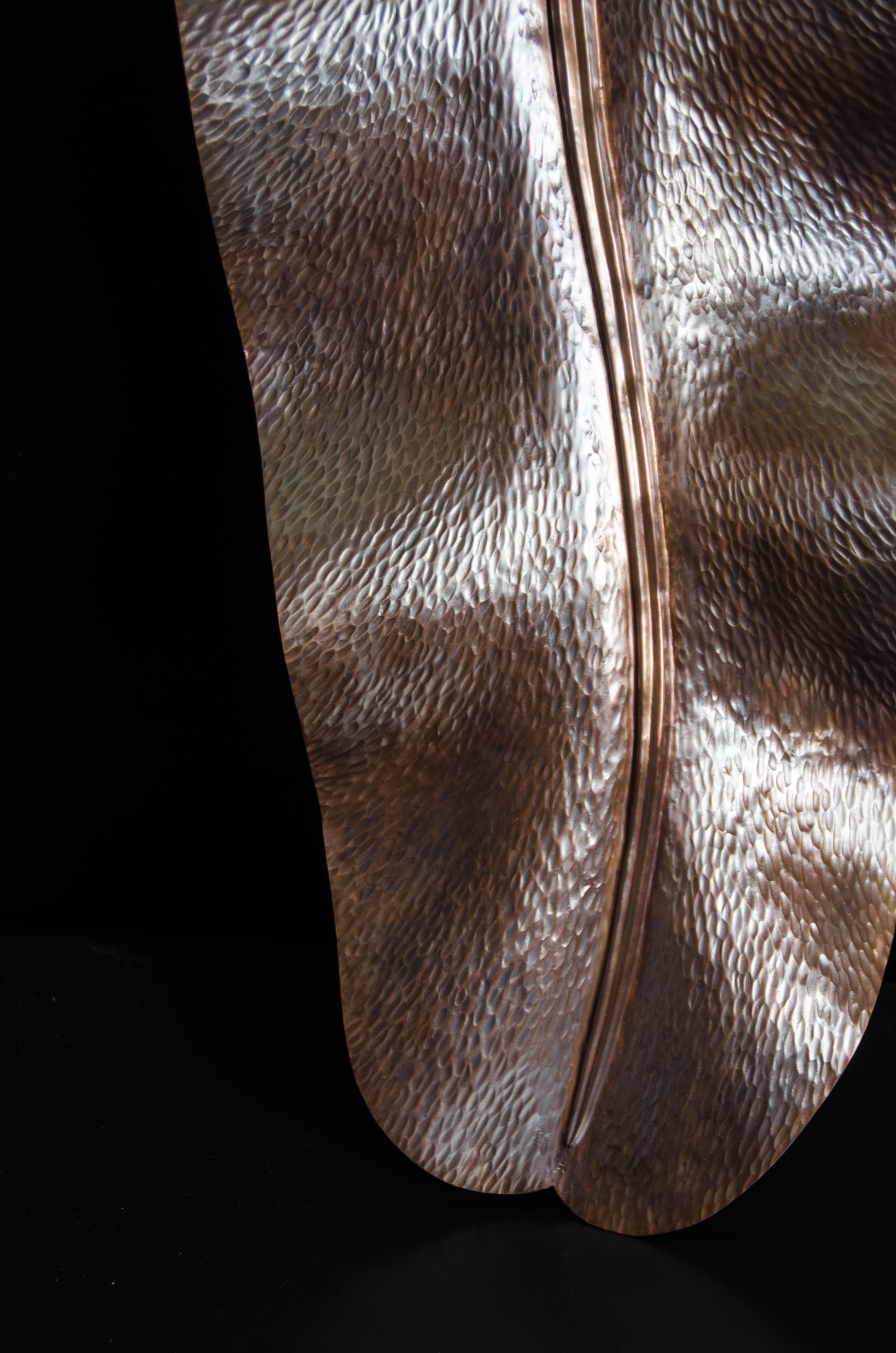 Banana Leaf, Antique Copper by Robert Kuo, Hand Repousse, Limited Edition For Sale 3