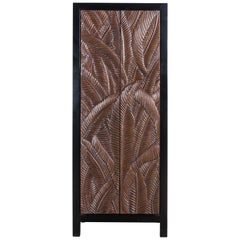Banana Leaf Design Narrow Cabinet by Robert Kuo, Hand Repousse, Limited Edition