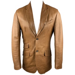 BANANA REPUBLIC Size 38 Brown Leather Peak Lapel Flap Pockets Sport Coat