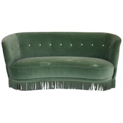 Banana Shaped Sofa Green New Upholstered Couch, 1960s