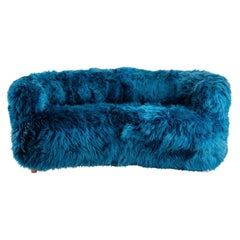 "Banana" Sofa with Turquoise Sheepskin Upholstery, 1950