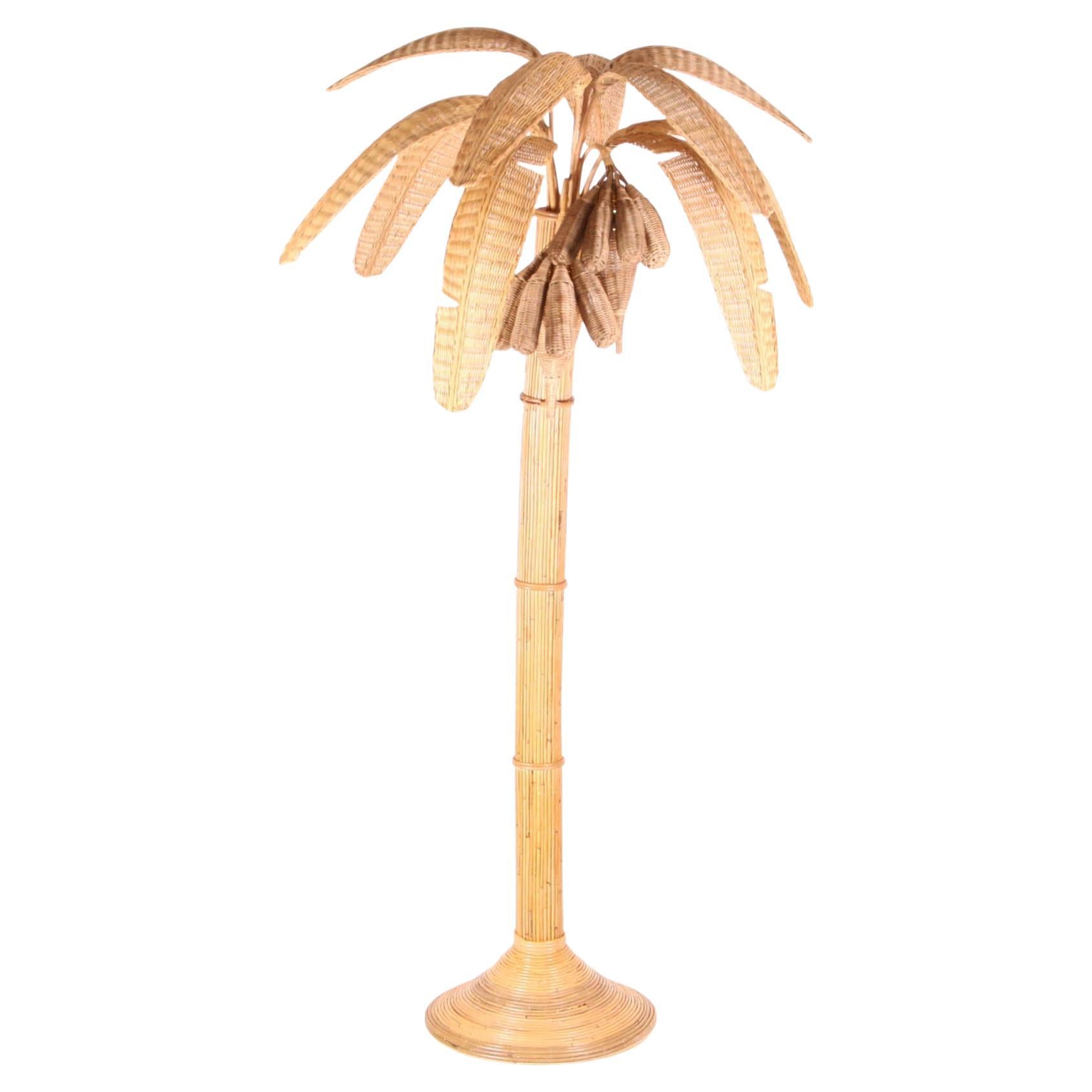 Banana Tree Floor Lamp in Natural Rattan For Sale