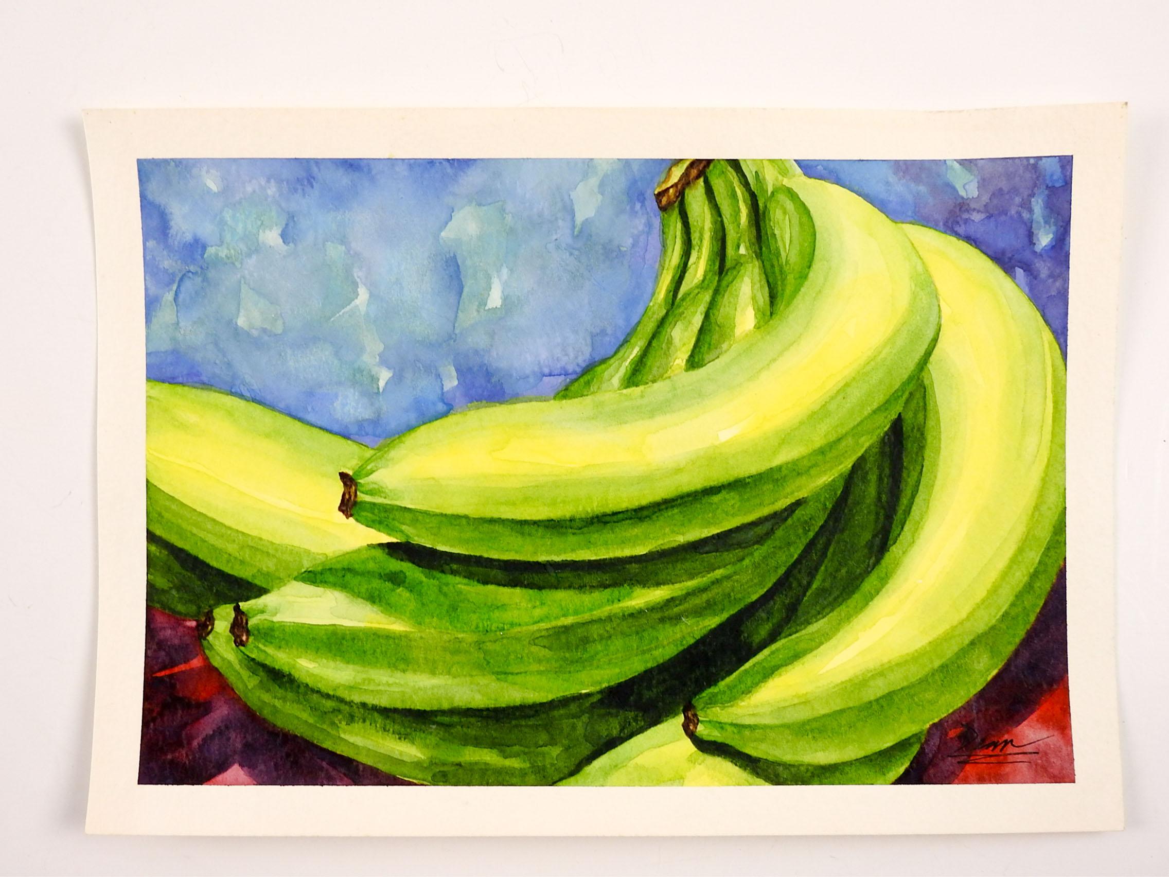 Bananas still life watercolor on paper painting. Signed Dean lower right corner. Unframed.