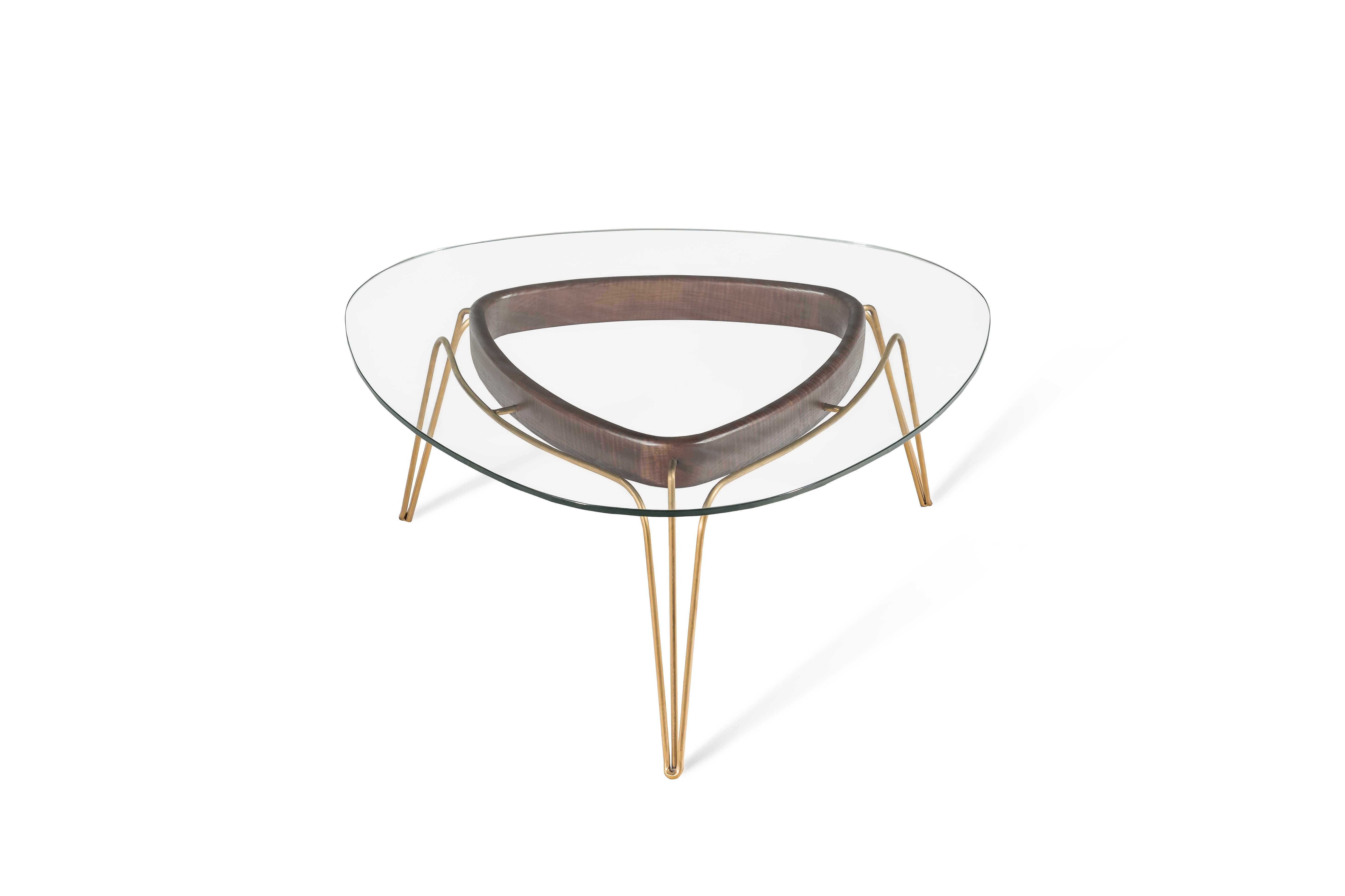 Modern Banano Occasional Table M, Walnut Frame, Glass Top, Designed by Nigel Coates