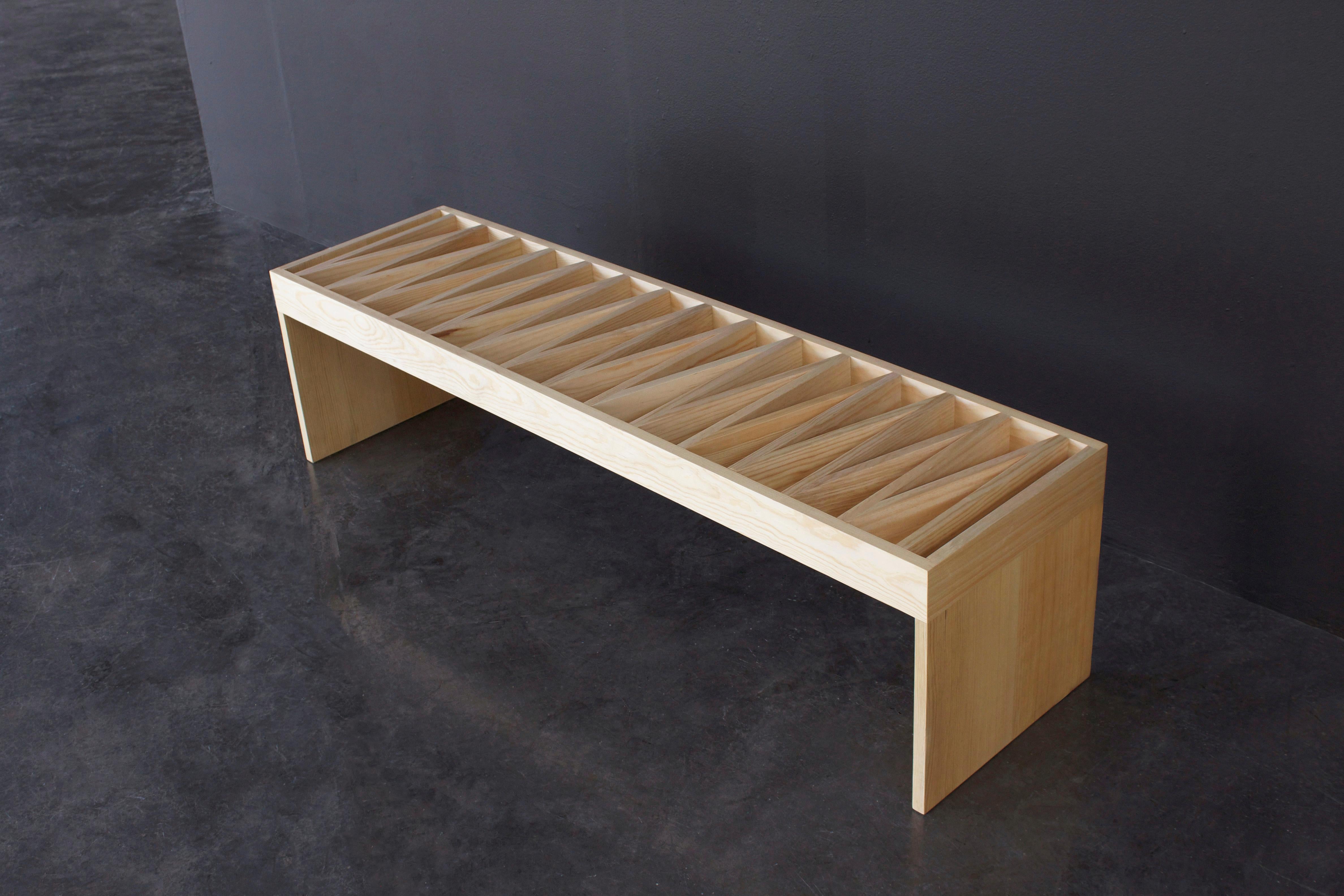 Contemporary bench design by Maria Beckmann. 

Banca Mia is available in multiple materials:
Types of wood: Walnut / Tzalam / Parota / Oak and Ash
Types of finishes: Resistant Matte Varnish & Transparent Oil

The lead time for this item is 4-8