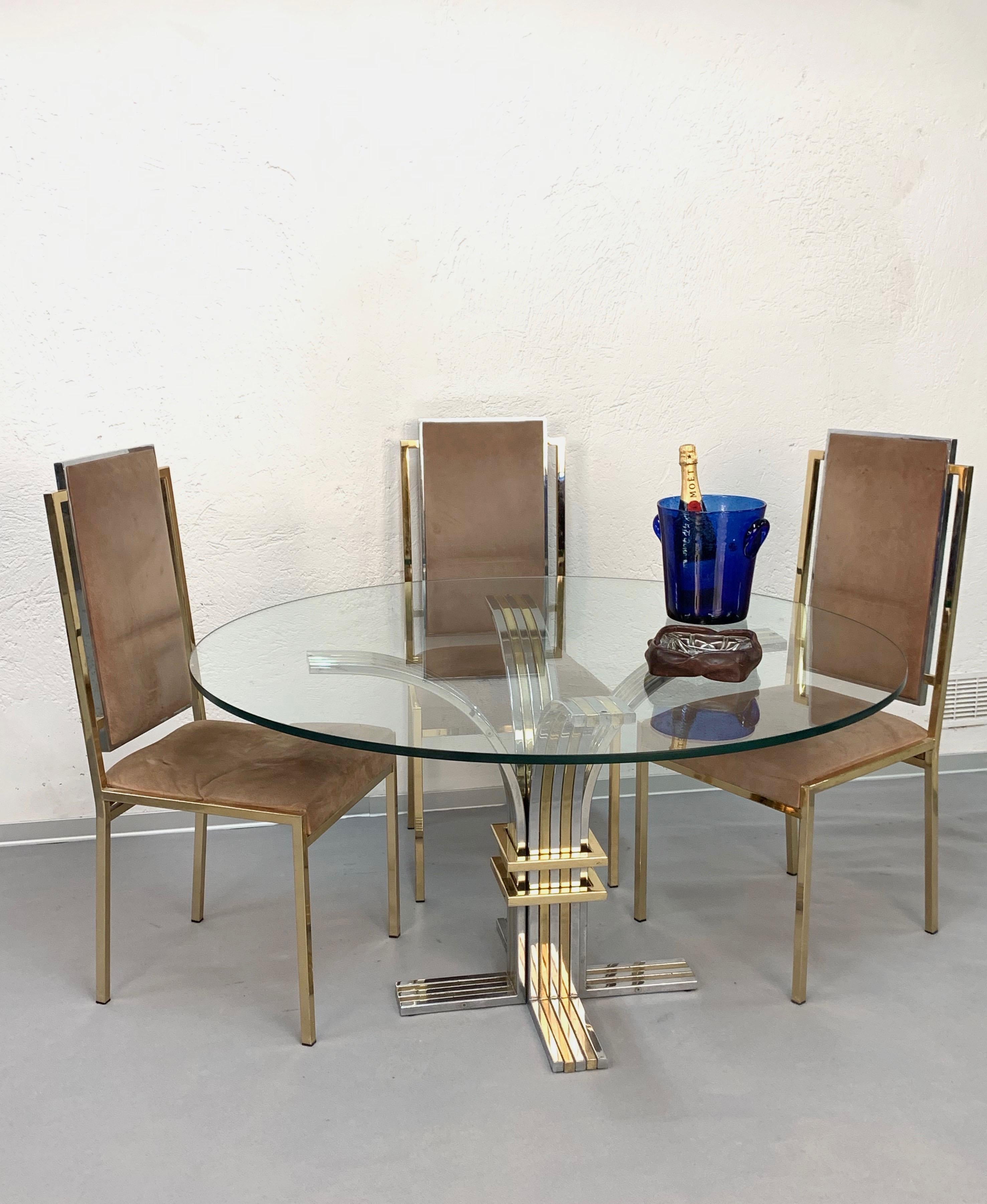 Banci and Firenze Midcentury Gilded Brass and Chromed Italian Dining Table 1970s 5