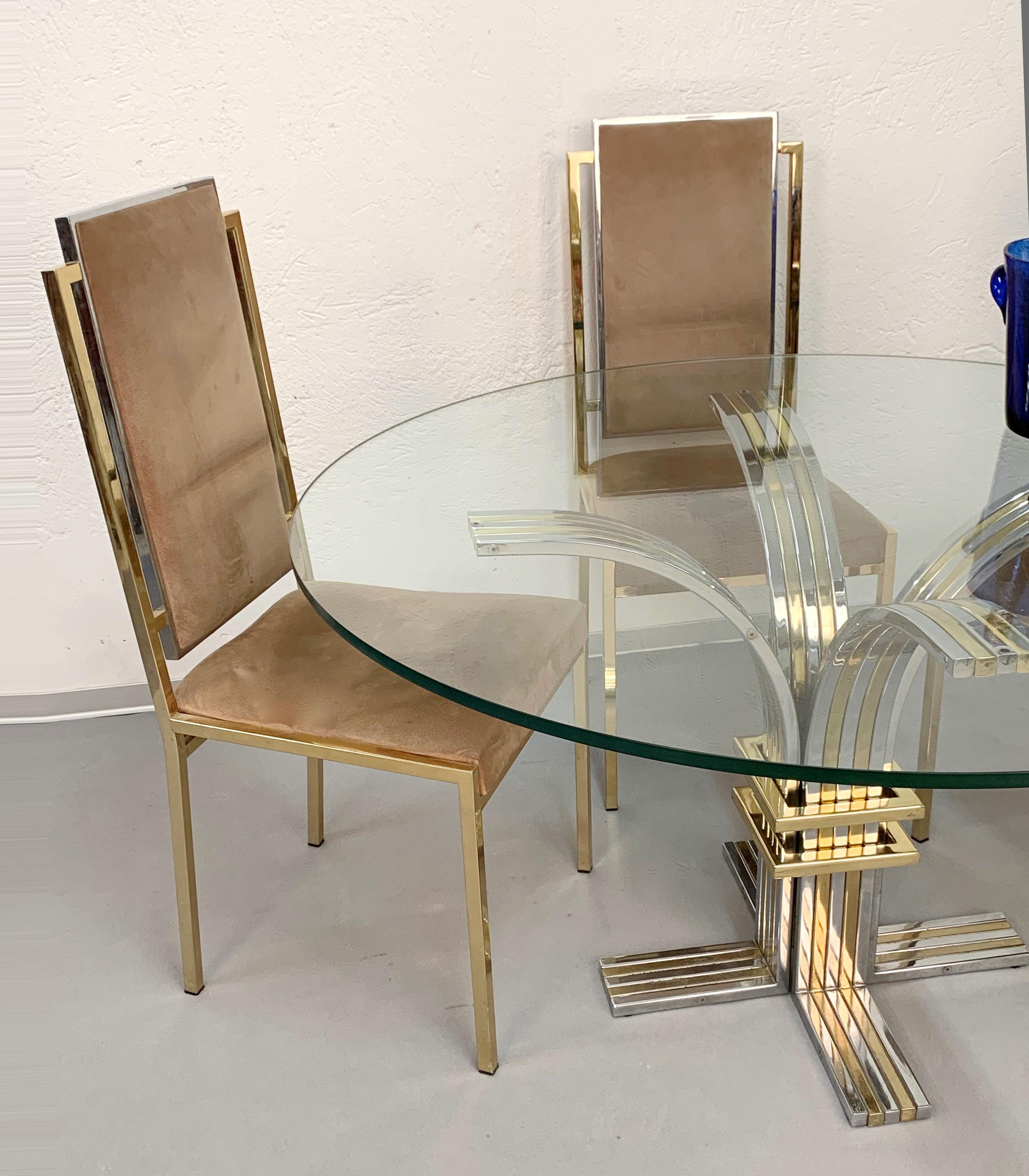 Banci and Firenze Midcentury Gilded Brass and Chromed Italian Dining Table 1970s 10