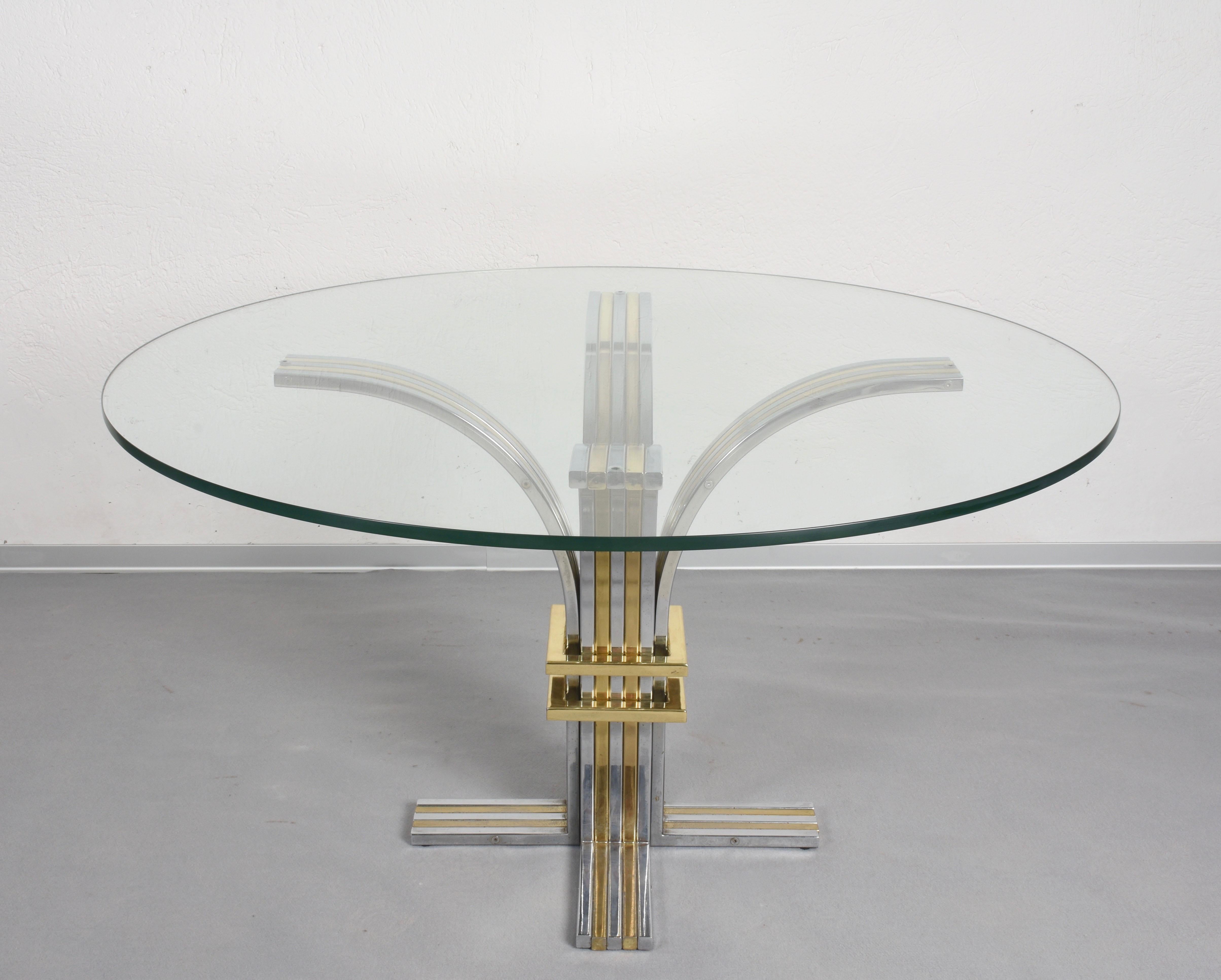 Mid-Century Modern Banci and Firenze Midcentury Gilded Brass and Chromed Italian Dining Table 1970s