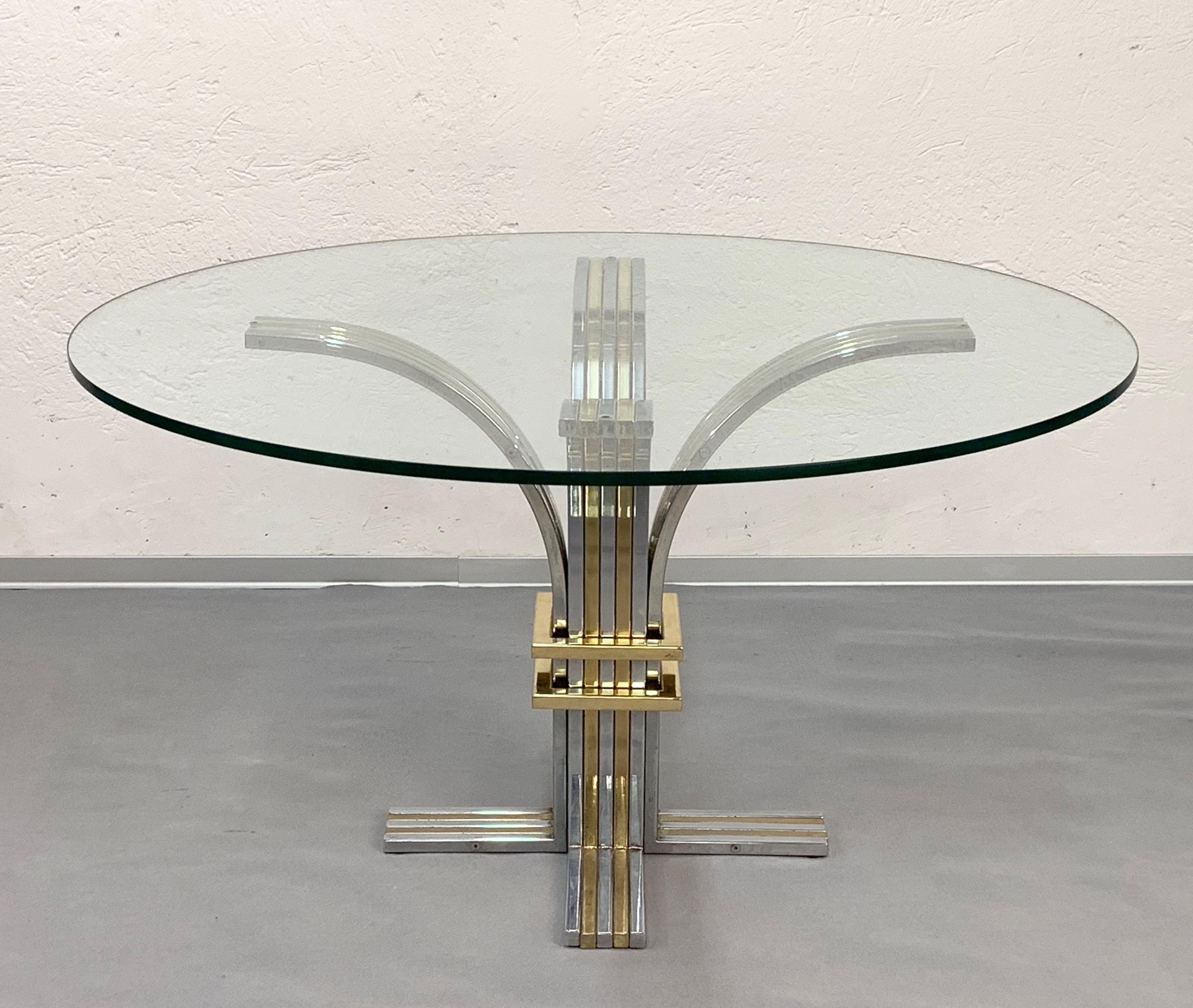 Banci and Firenze Midcentury Gilded Brass and Chromed Italian Dining Table 1970s In Good Condition In Roma, IT