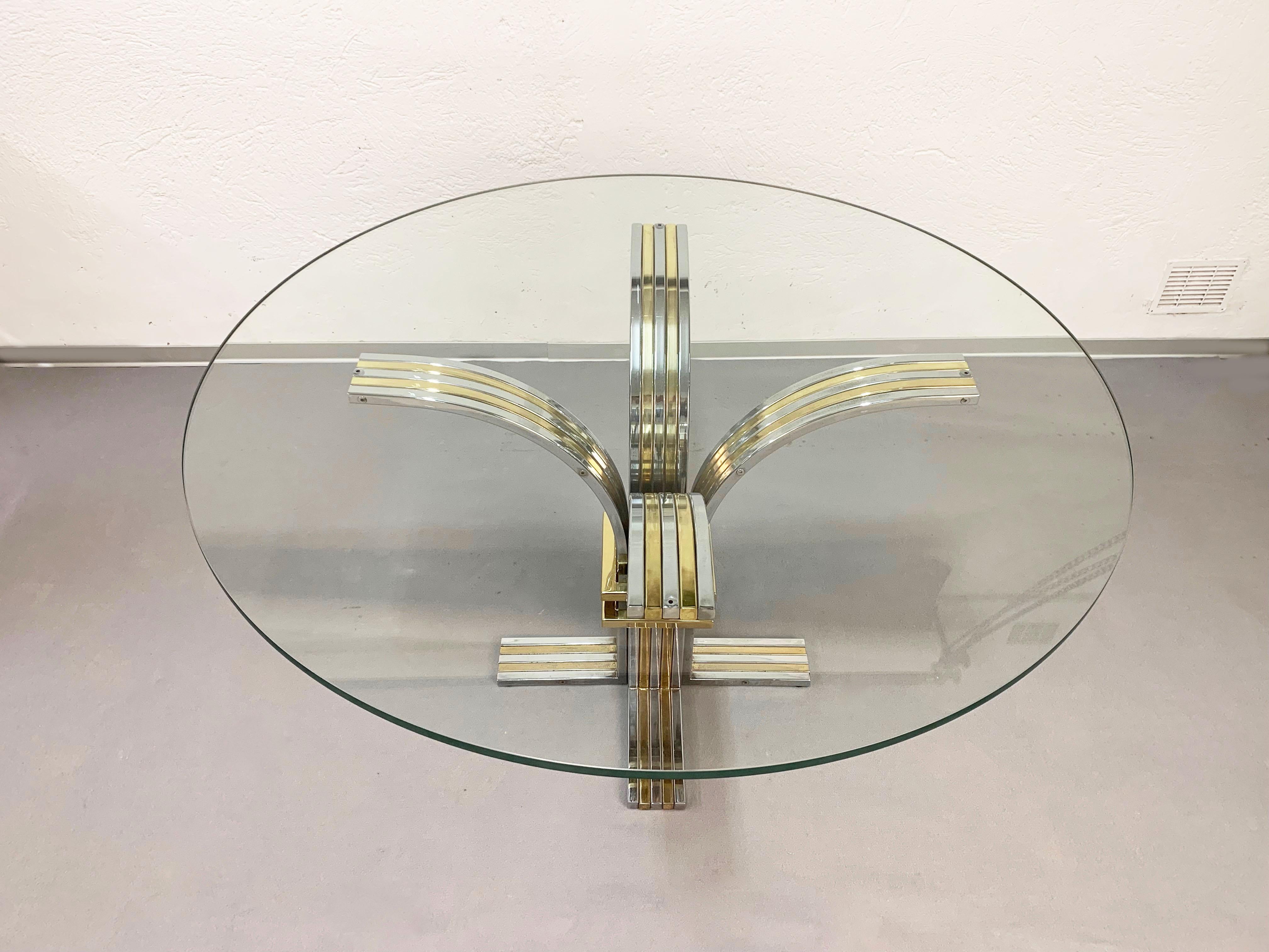 Late 20th Century Banci and Firenze Midcentury Gilded Brass and Chromed Italian Dining Table 1970s