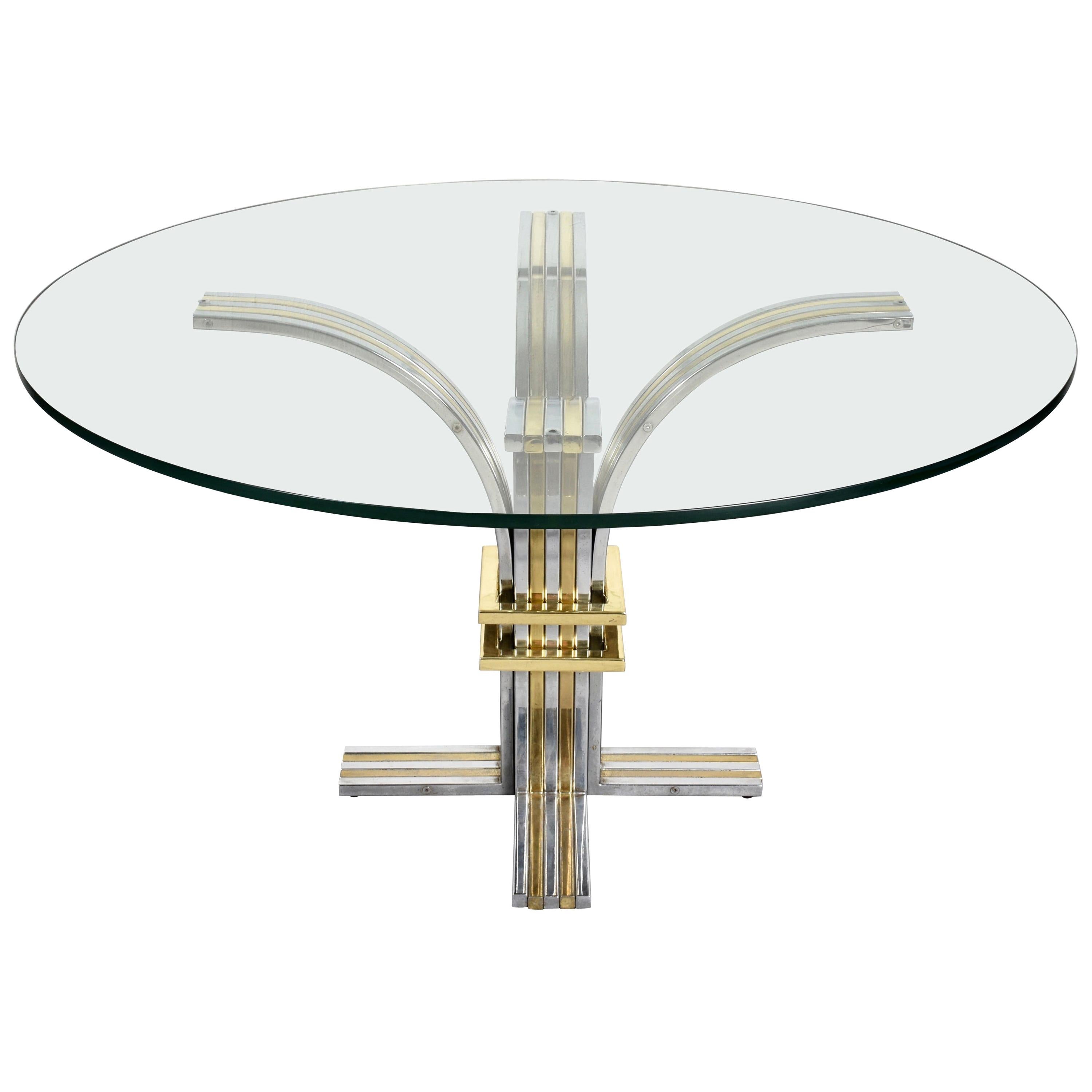 Banci and Firenze Midcentury Gilded Brass and Chromed Italian Dining Table 1970s