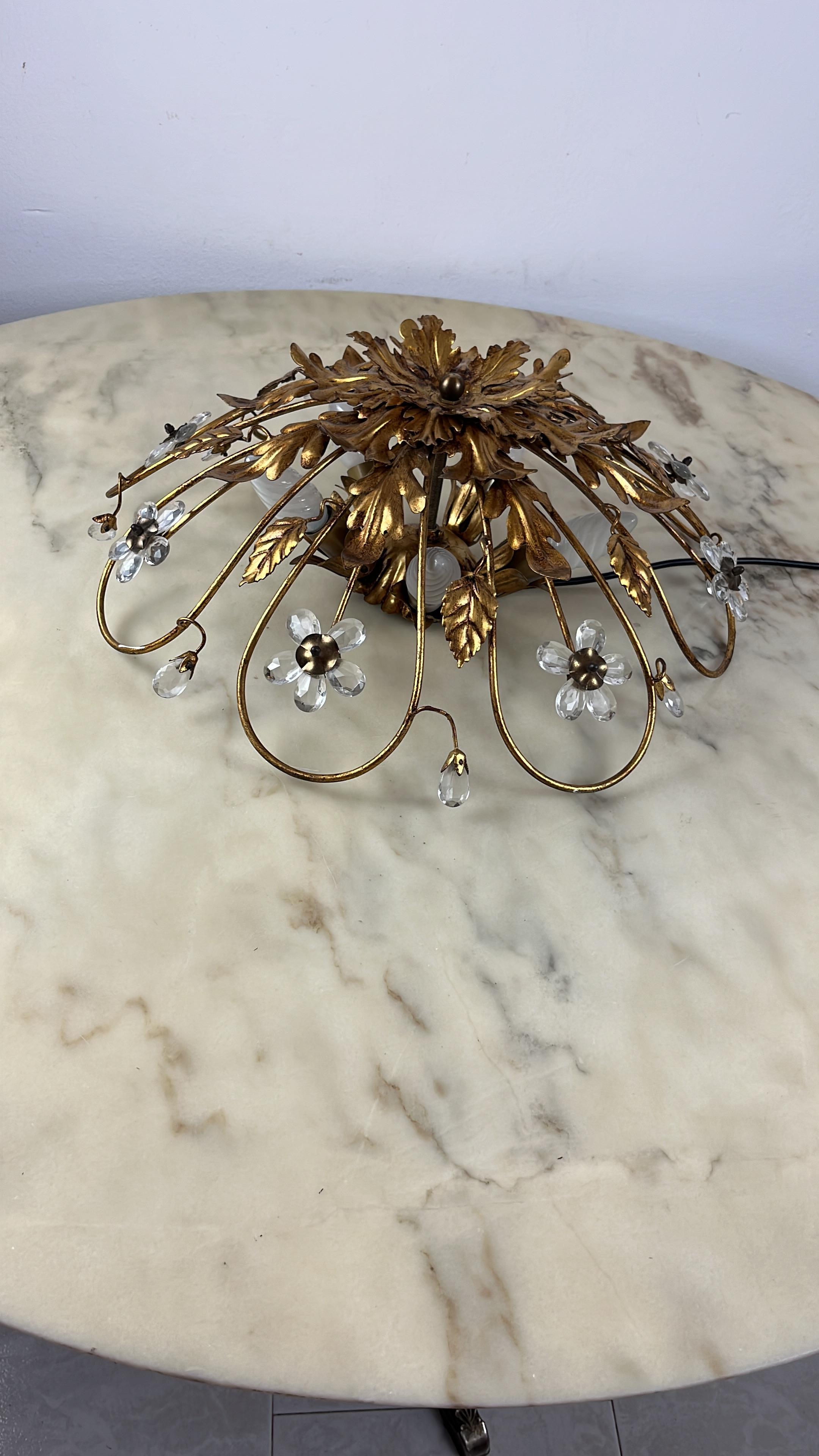 Banci Ceiling Light in Gilded Iron and Crystal Flowers Italian Design 1980s For Sale 6
