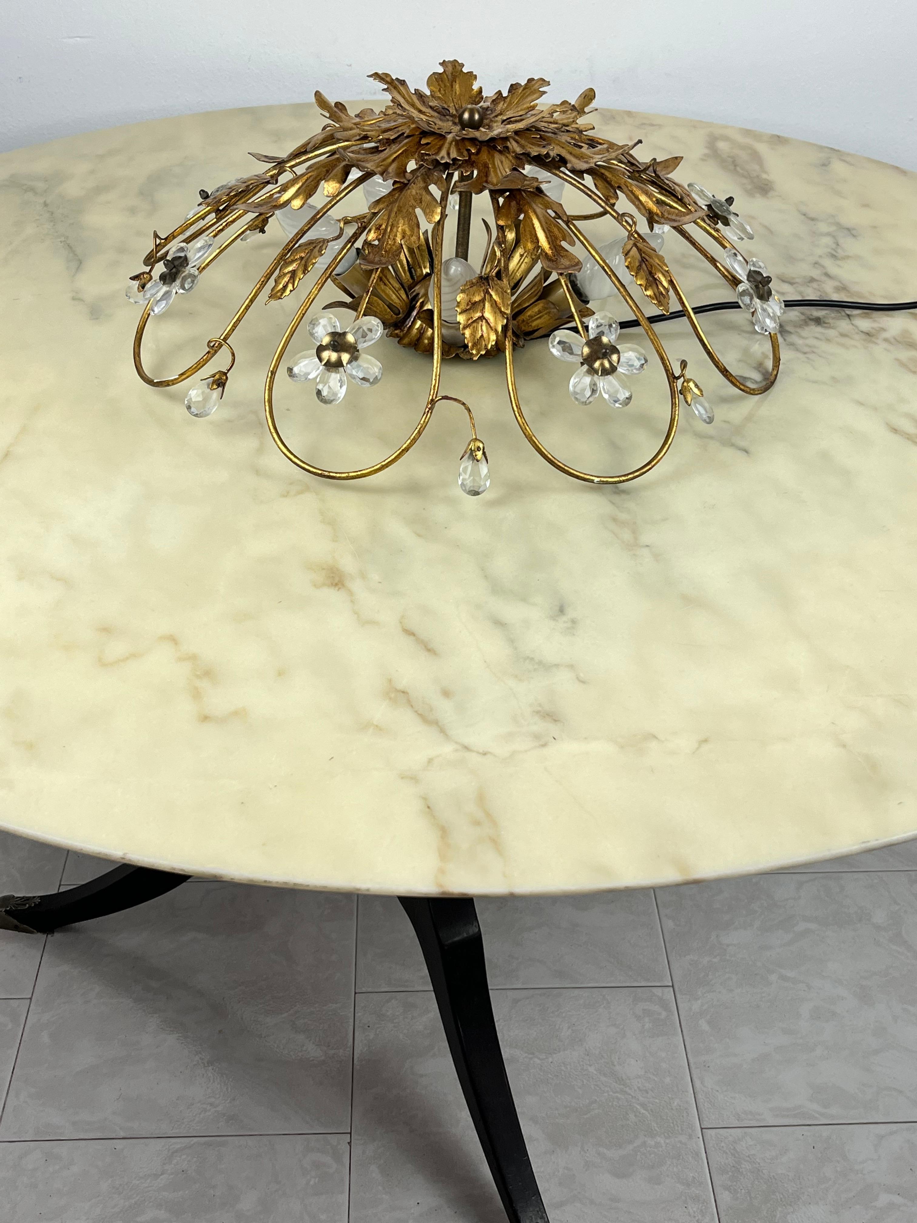 Banci Ceiling Light in Gilded Iron and Crystal Flowers Italian Design 1980s For Sale 2