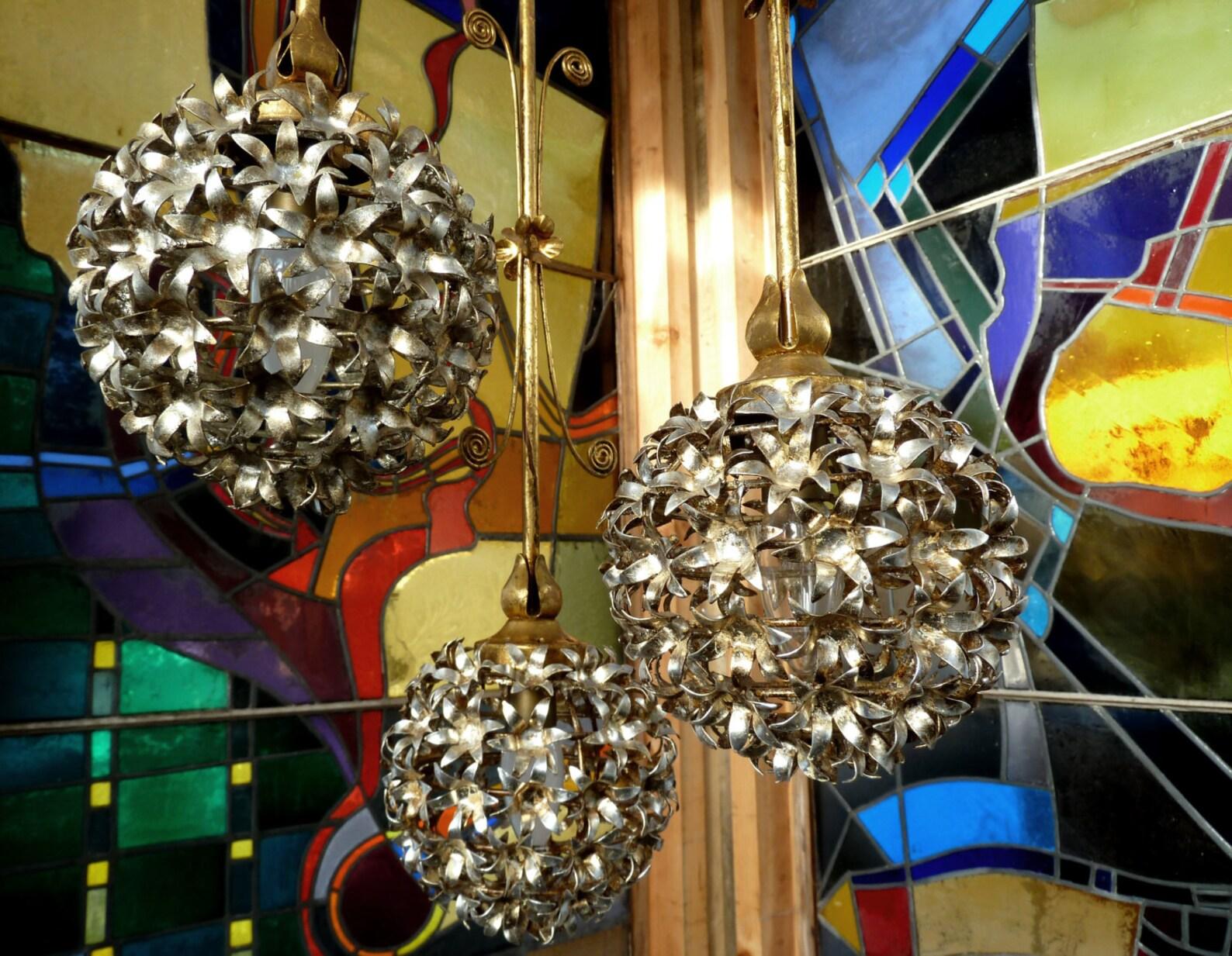 Banci Firence Gold & Silver Plated Chandelier, Italy 1950s In Good Condition For Sale In Berlin, BE