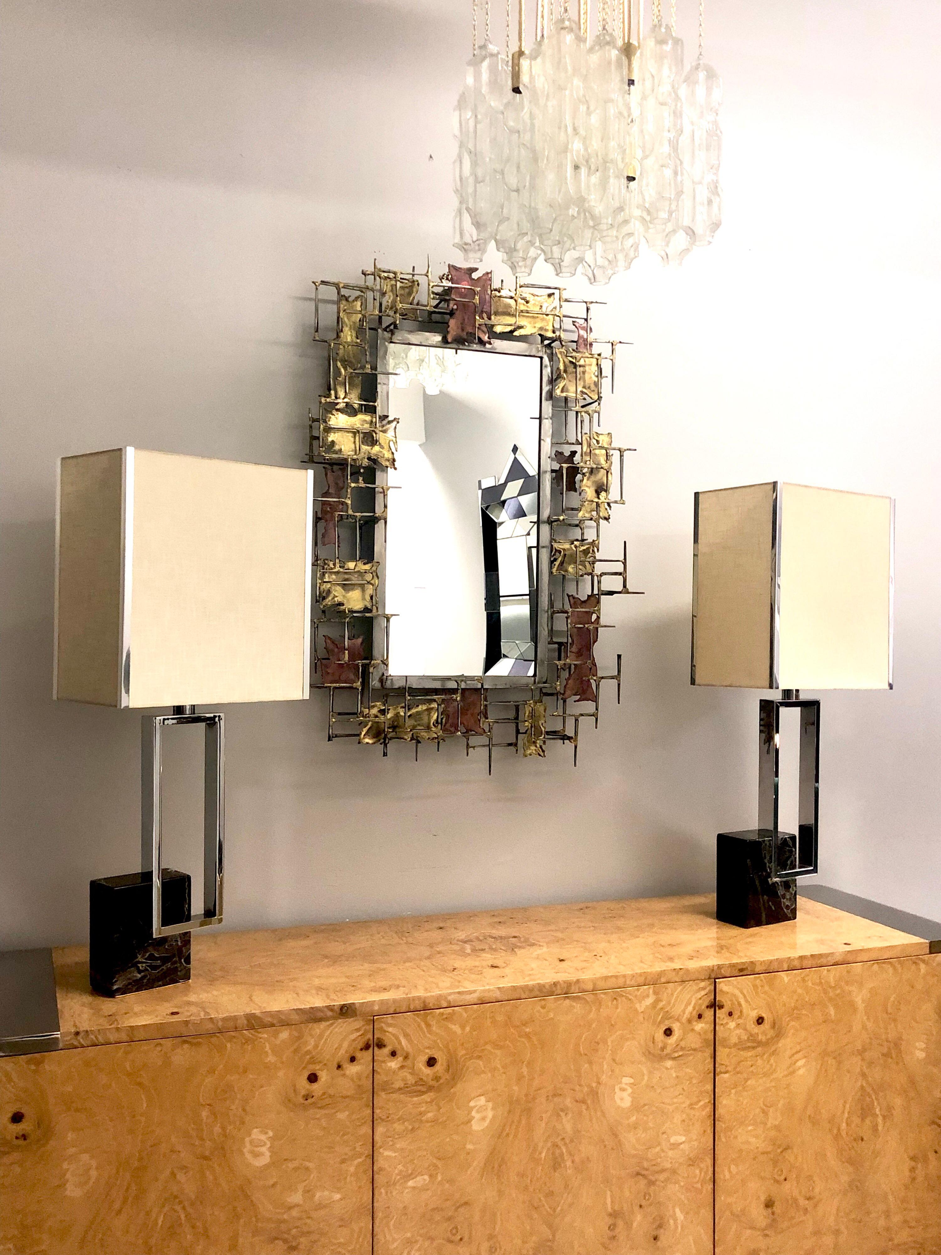 Late 20th Century Banci Firence Pair of Italian Geometric Marble and Chrome Table Lamps For Sale