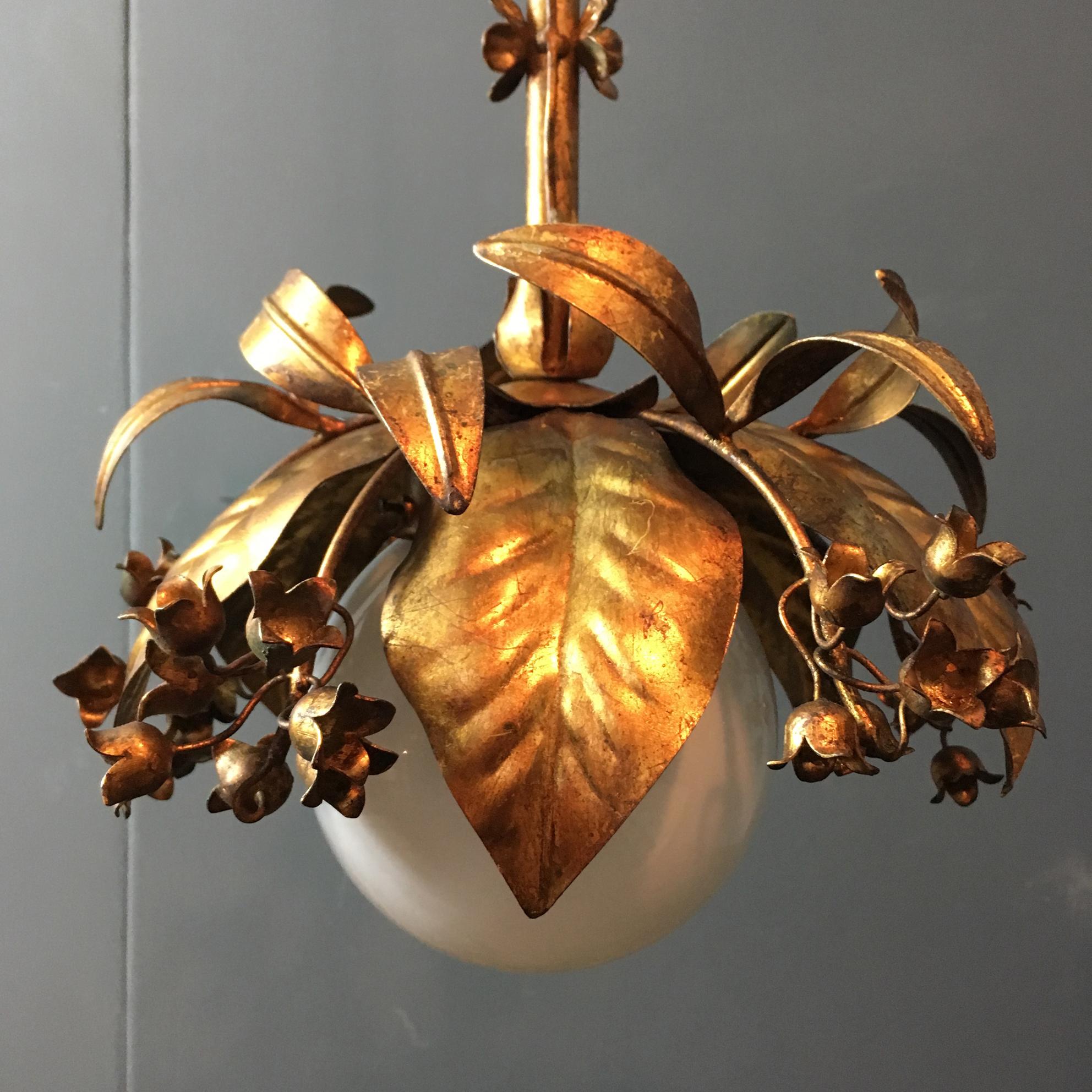 Banci Firenze, 1950s Gilt Globe Pendant Lights 1