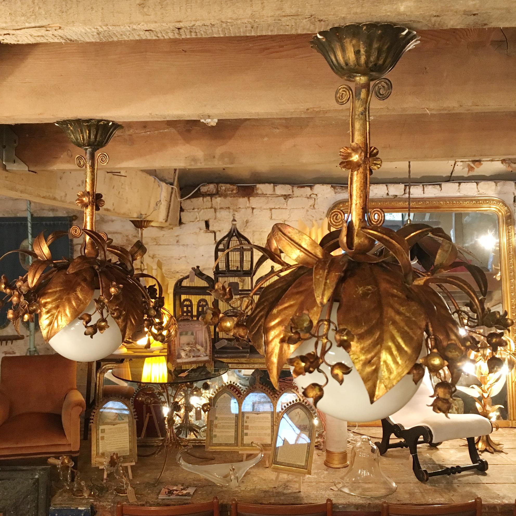 Banci Firenze, 1950s Gilt Globe Pendant Lights In Good Condition In Hastings, GB