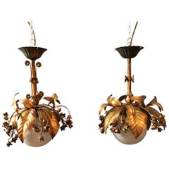 Banci Firenze, 1950s Gilt Globe Pendant Lights