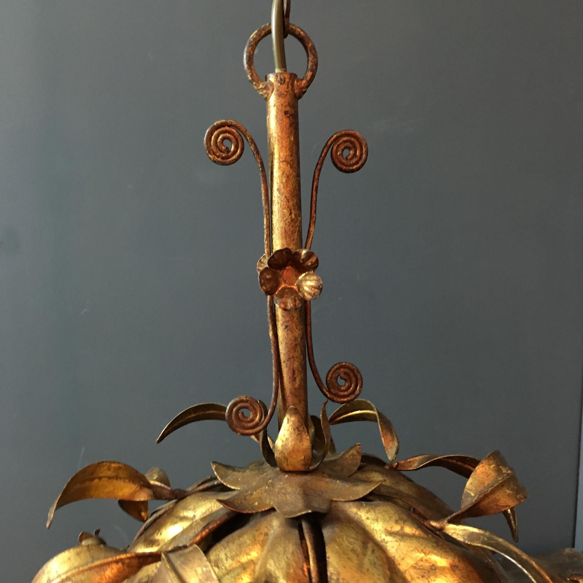 Banci Firenze 1950s Gilt Hanging Globe Pendant Lights 4