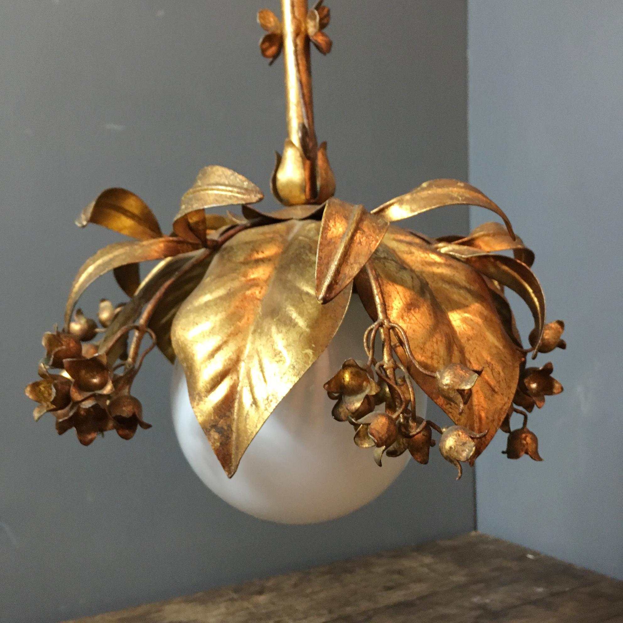 Banci Firenze 1950s Gilt Hanging Globe Pendant Lights 5