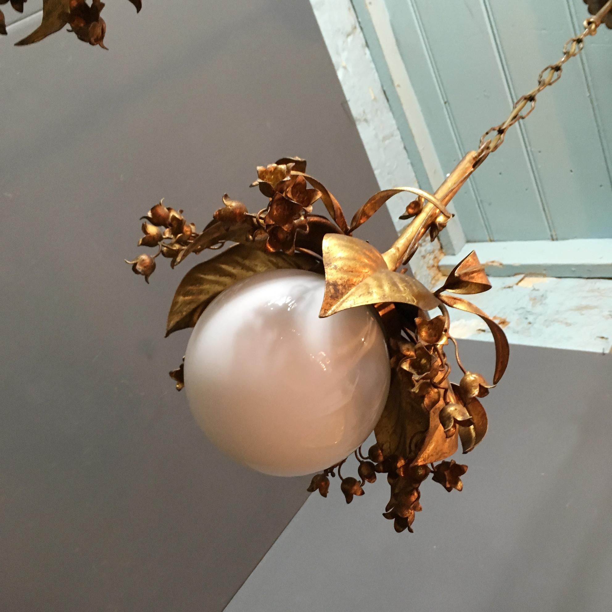 Mid-Century Modern Banci Firenze 1950s Gilt Hanging Globe Pendant Lights