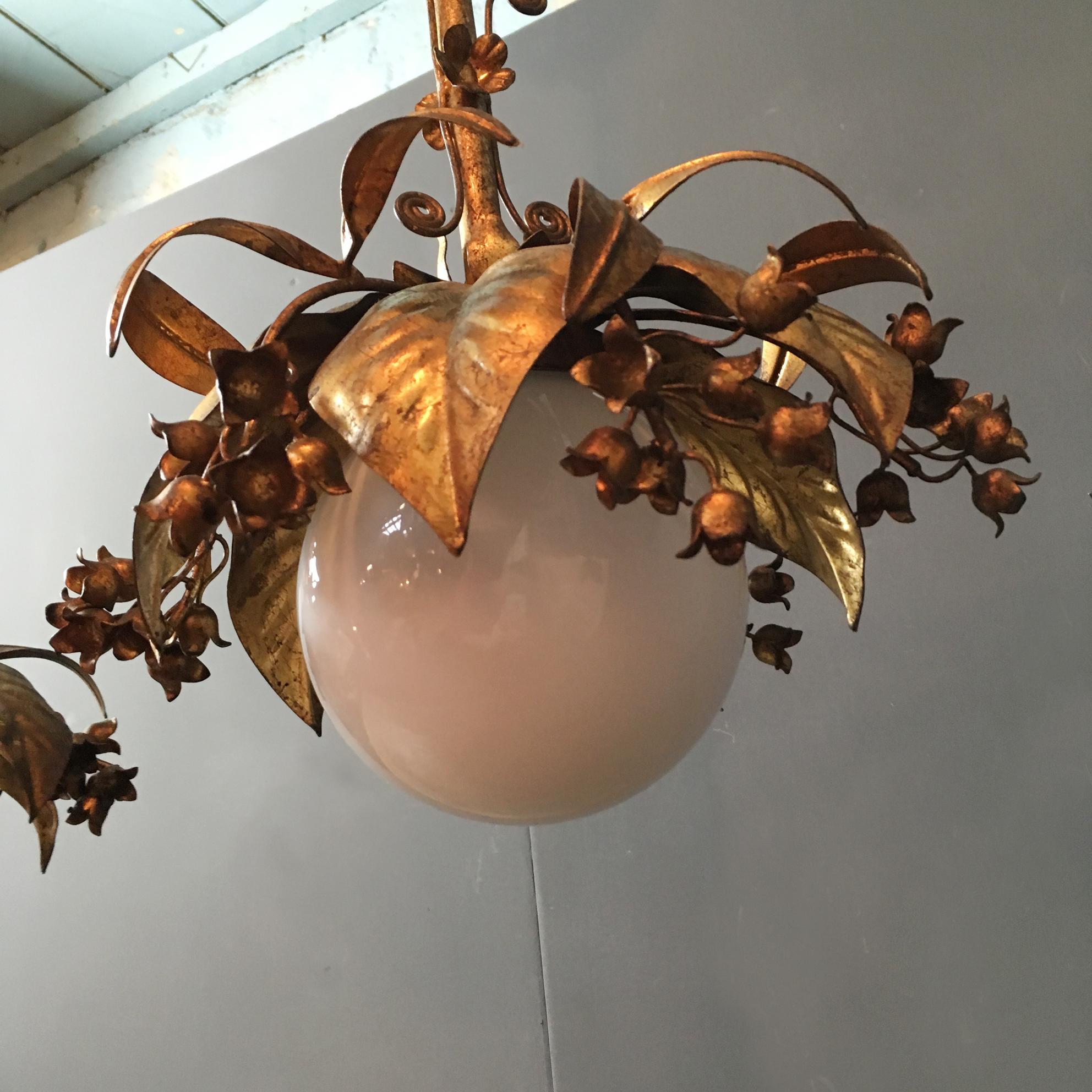 Hand-Crafted Banci Firenze 1950s Gilt Hanging Globe Pendant Lights