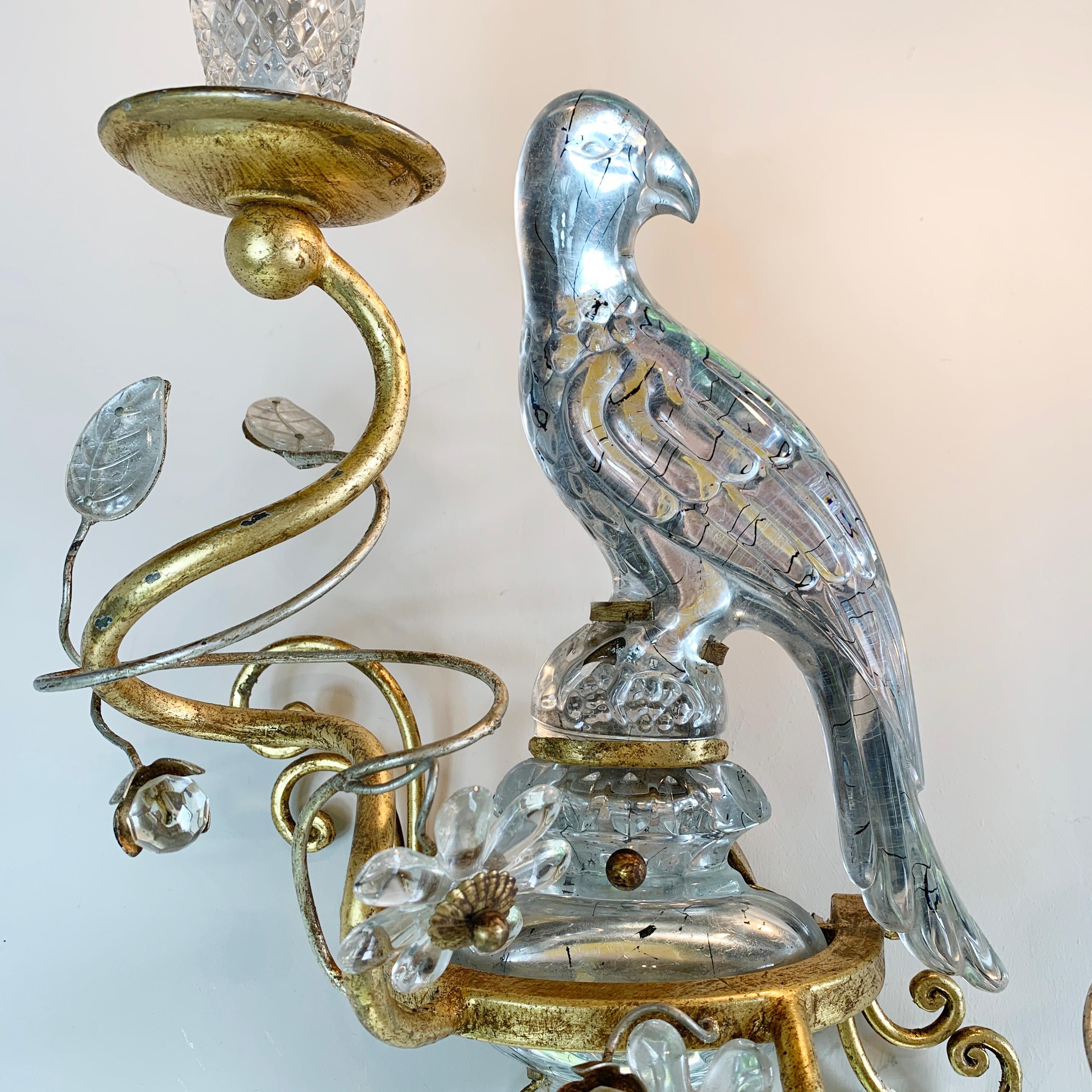 Hollywood Regency Banci Firenze Crystal and Gilt Parrot Wall Light