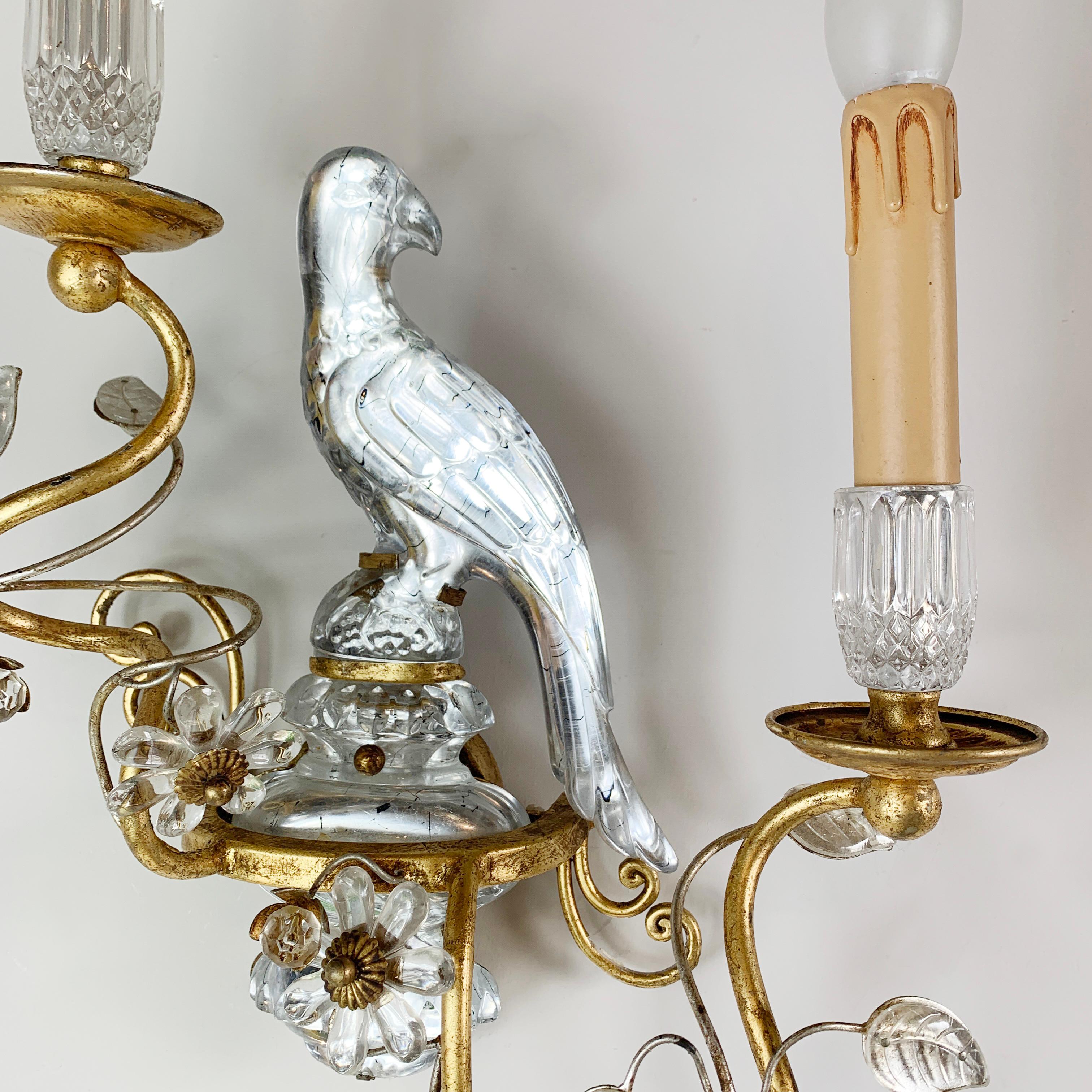 Mid-20th Century Banci Firenze Crystal and Gilt Parrot Wall Light