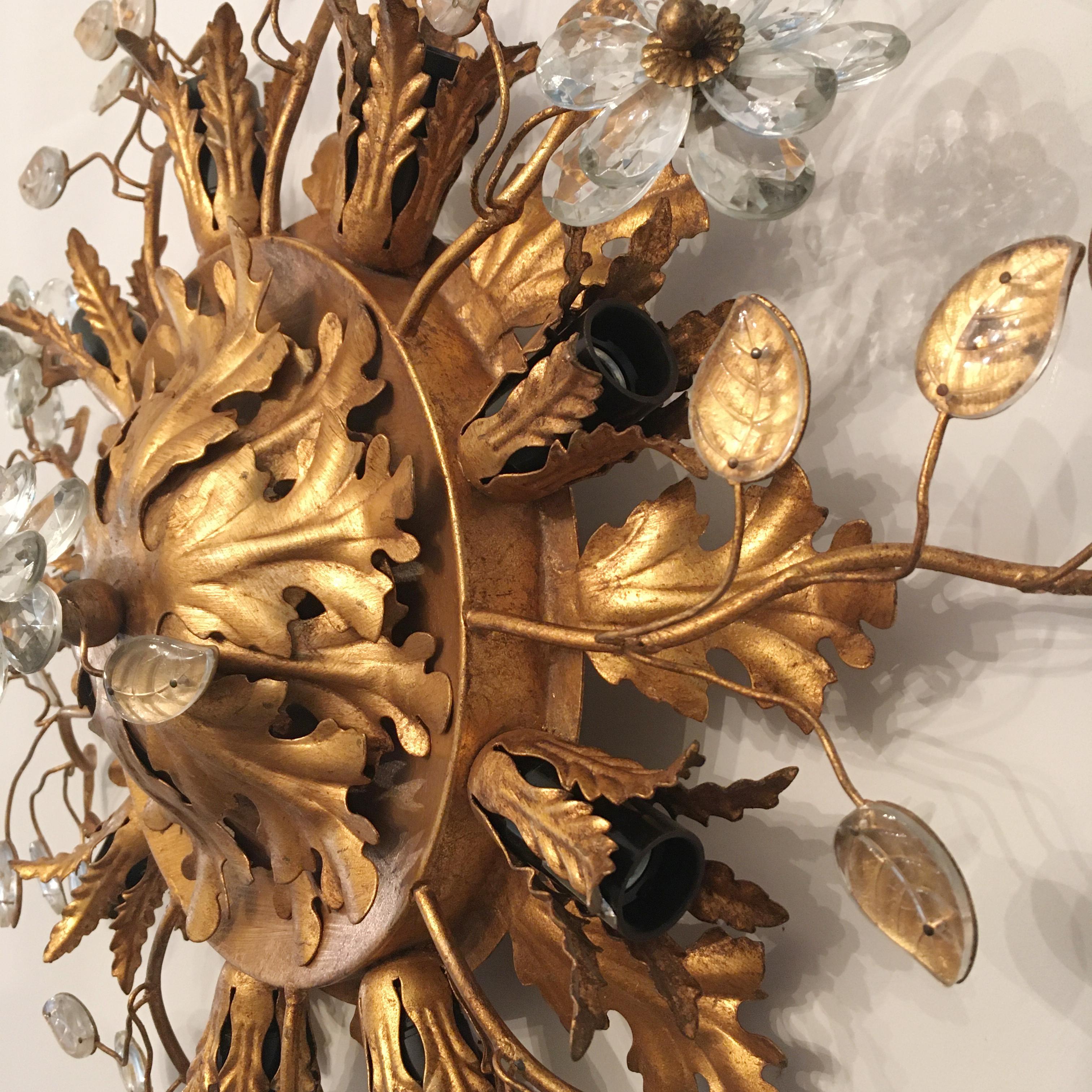 Italian Banci Firenze Florentine Ceiling Light with Murano Flowers