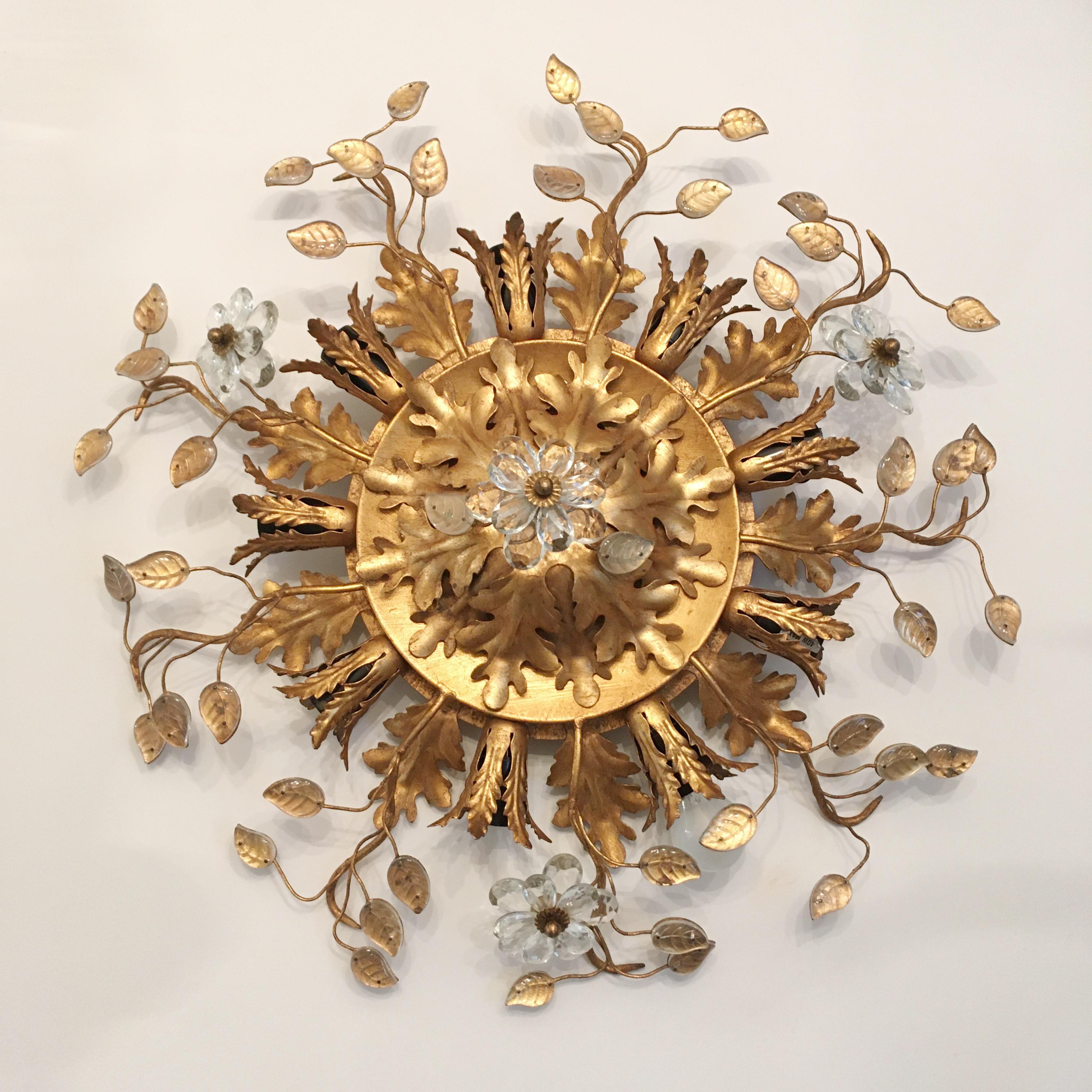 Hand-Crafted Banci Firenze Florentine Ceiling Light with Murano Flowers