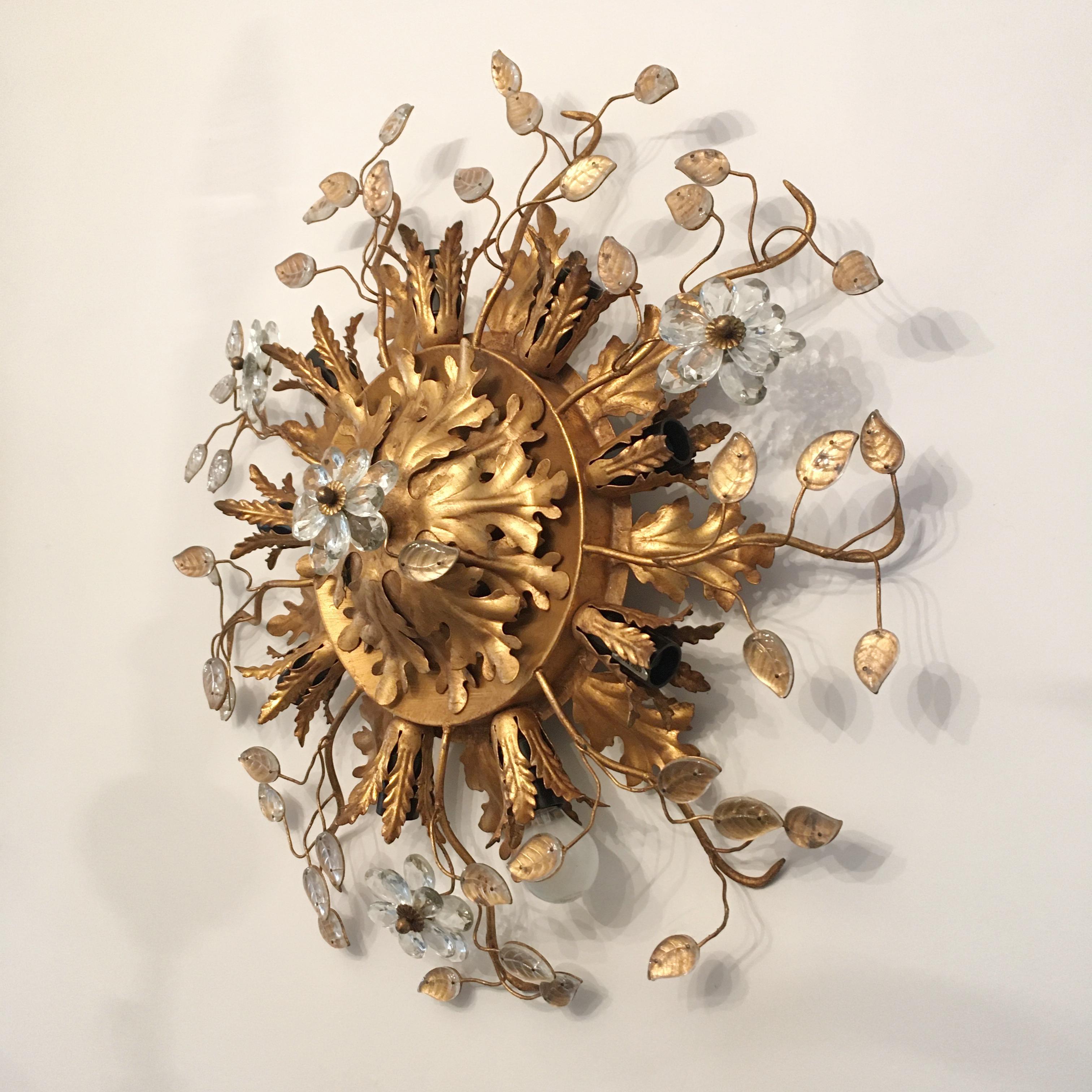 Metal Banci Firenze Florentine Ceiling Light with Murano Flowers