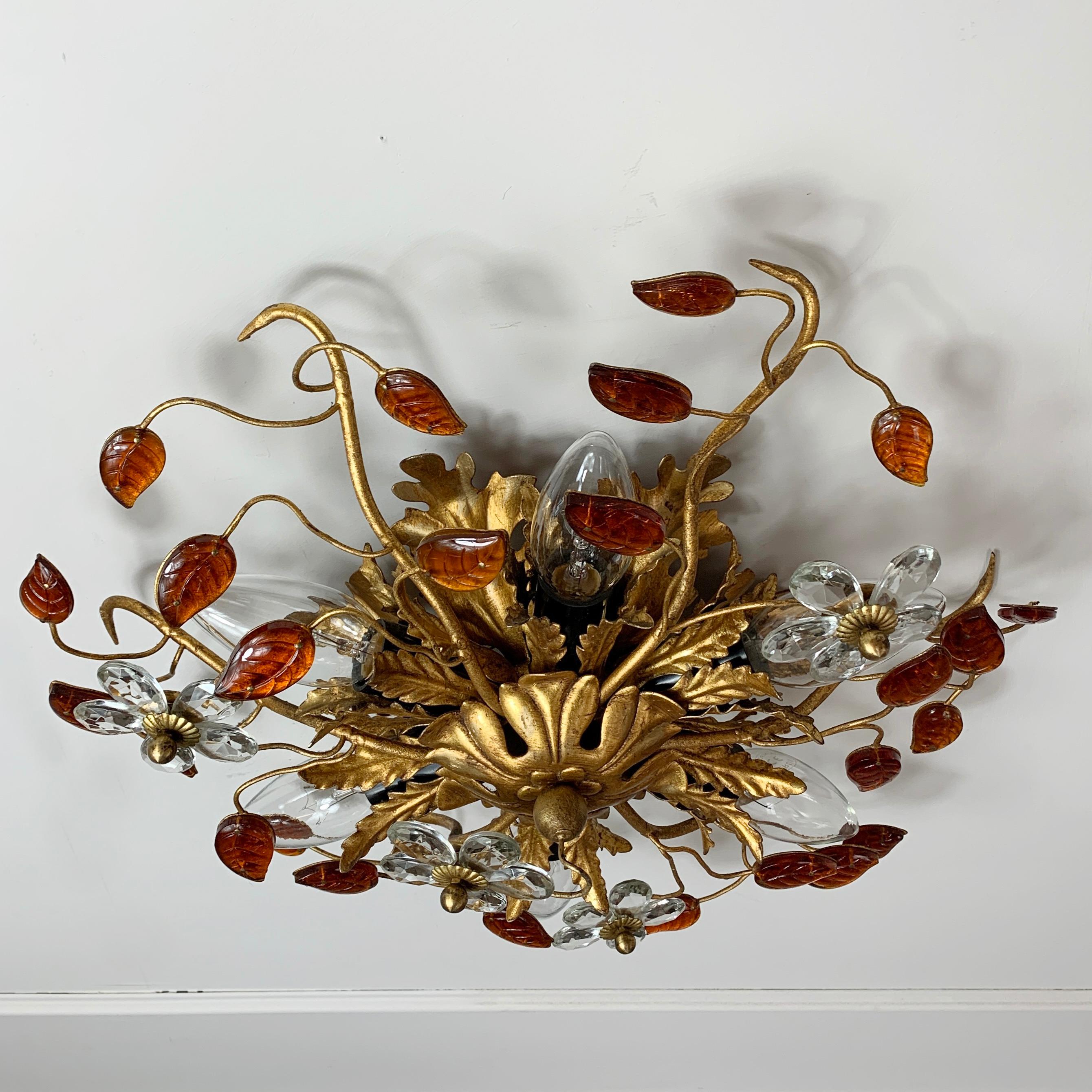Hand-Crafted Banci Firenze Florentine Murano Glass Flushmount