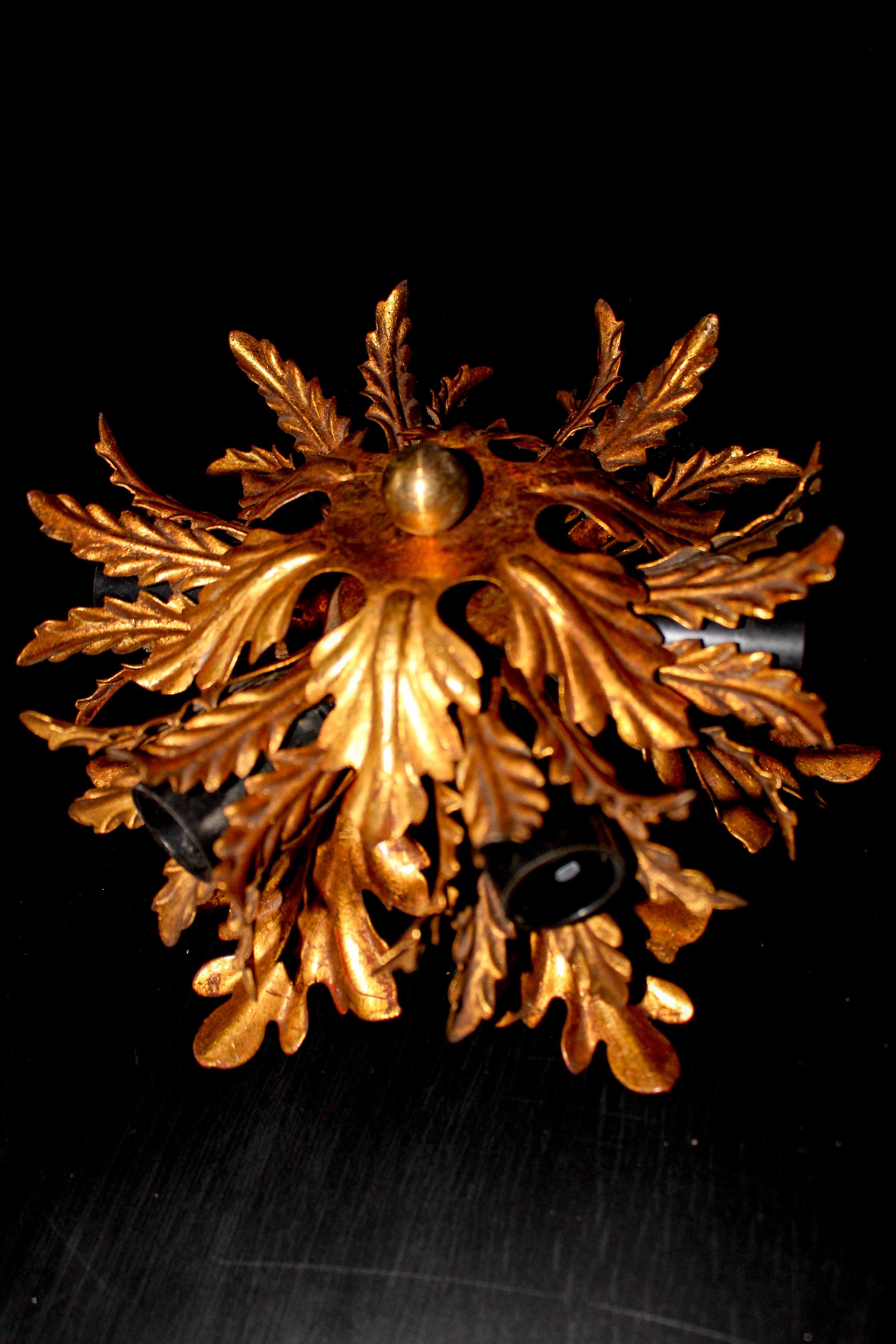 Mid-Century Modern Banci Firenze Gilded Flush Mount Italian Wall Lamp, 1960s For Sale