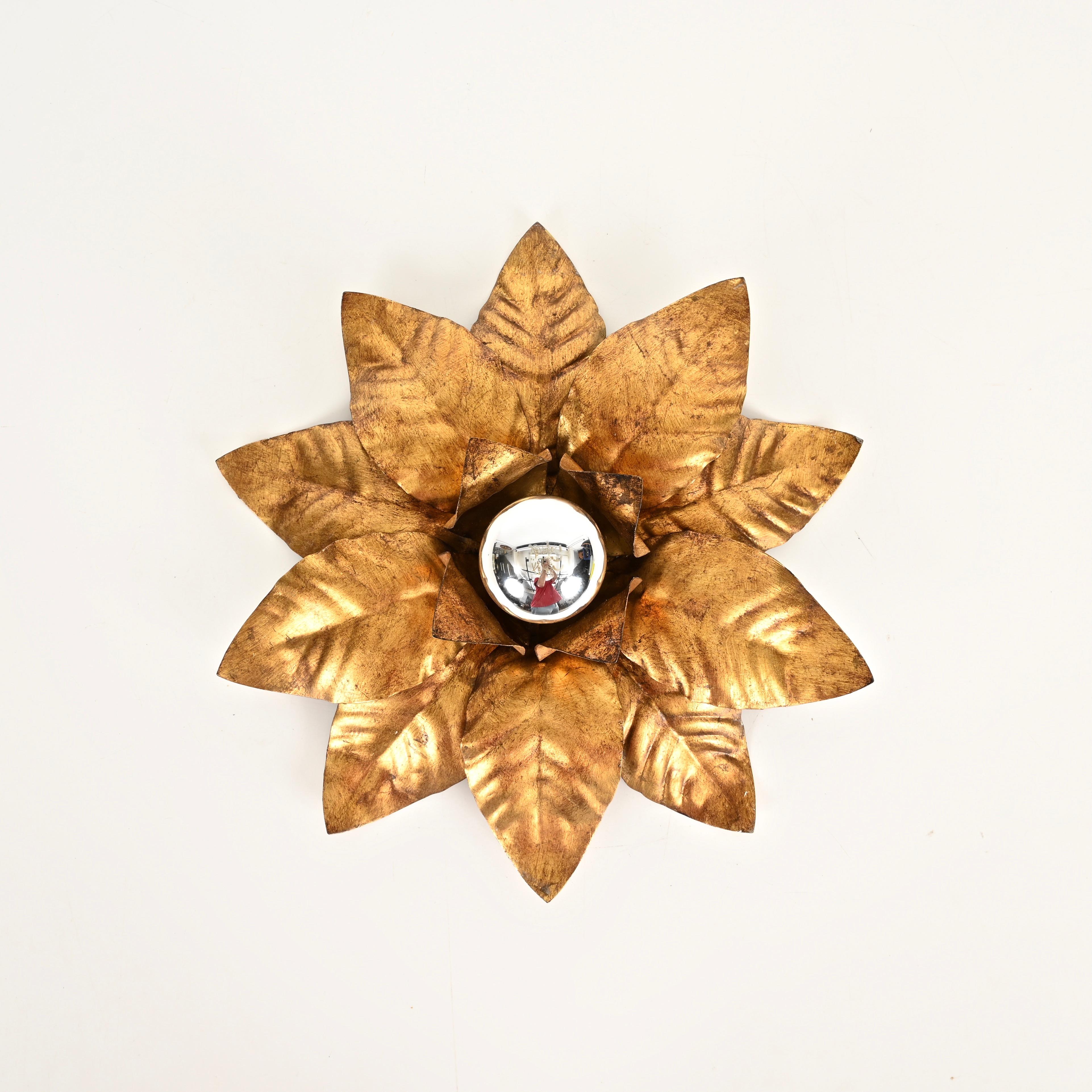 Banci Firenze Lámpara o Plafón Italiano Flor de Hierro Dorado, Italia Años 70 en venta 5
