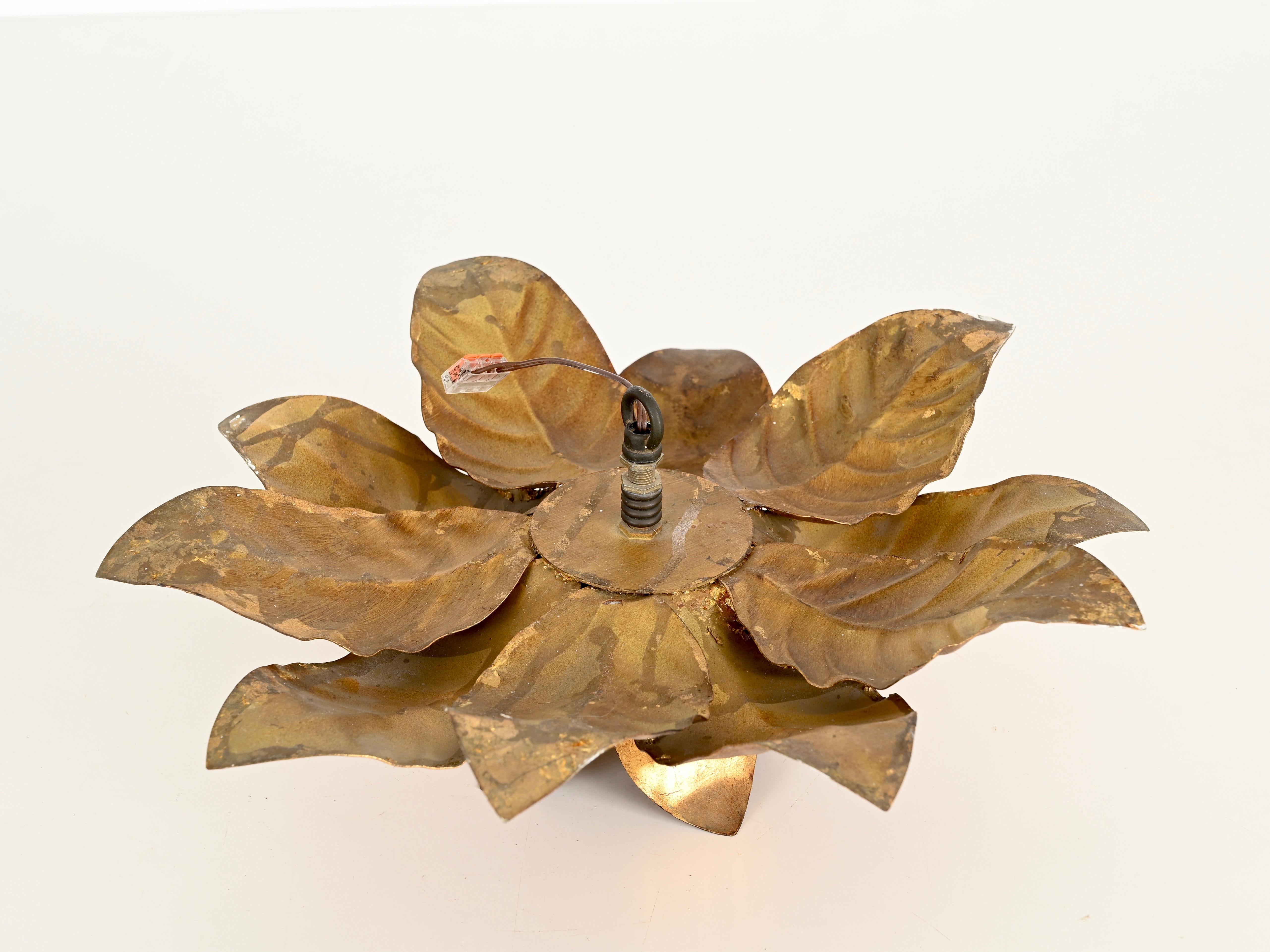 Banci Firenze Lámpara o Plafón Italiano Flor de Hierro Dorado, Italia Años 70 en venta 9