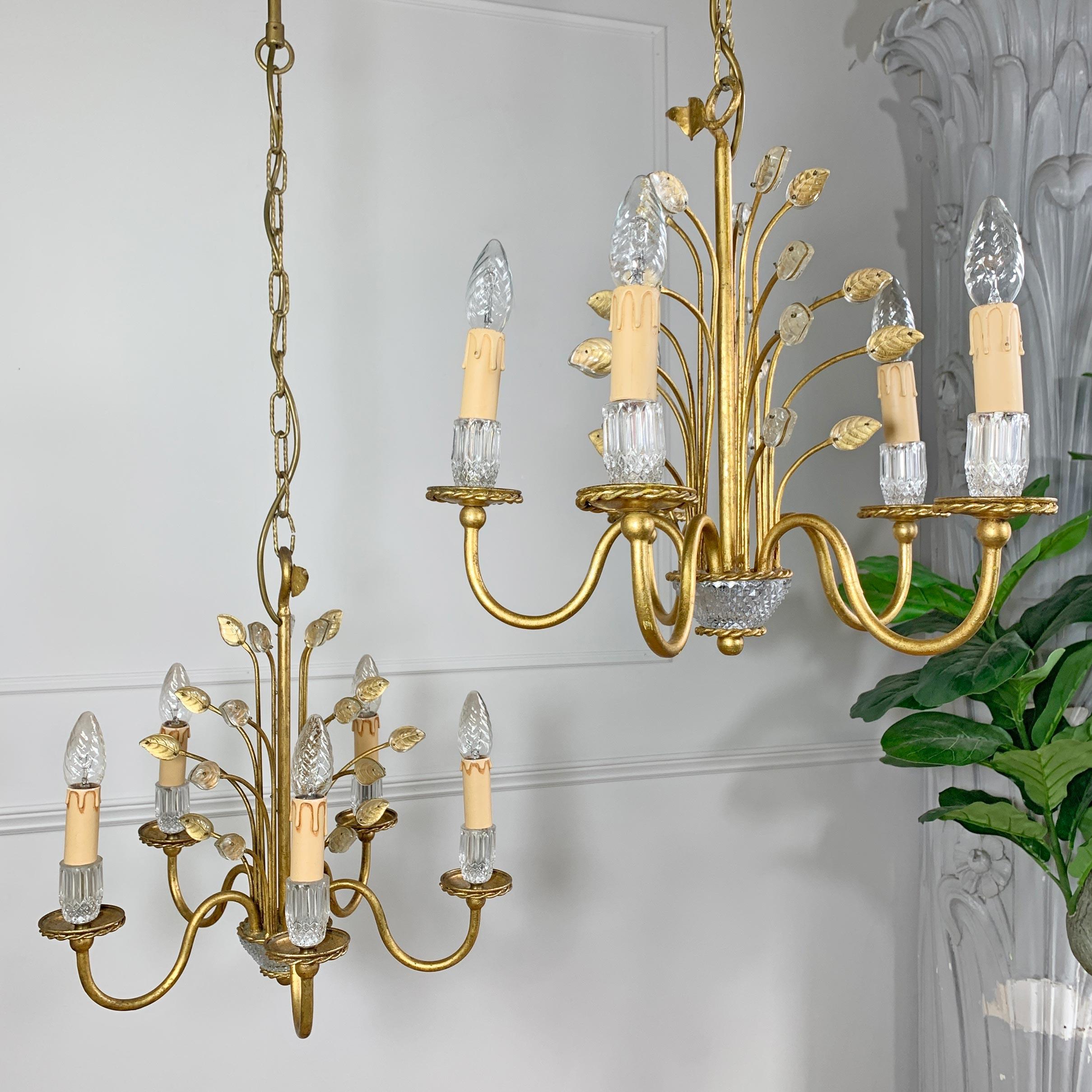 Hand-Crafted Banci Firenze Gilt and Murano Glass Leaf Chandelier