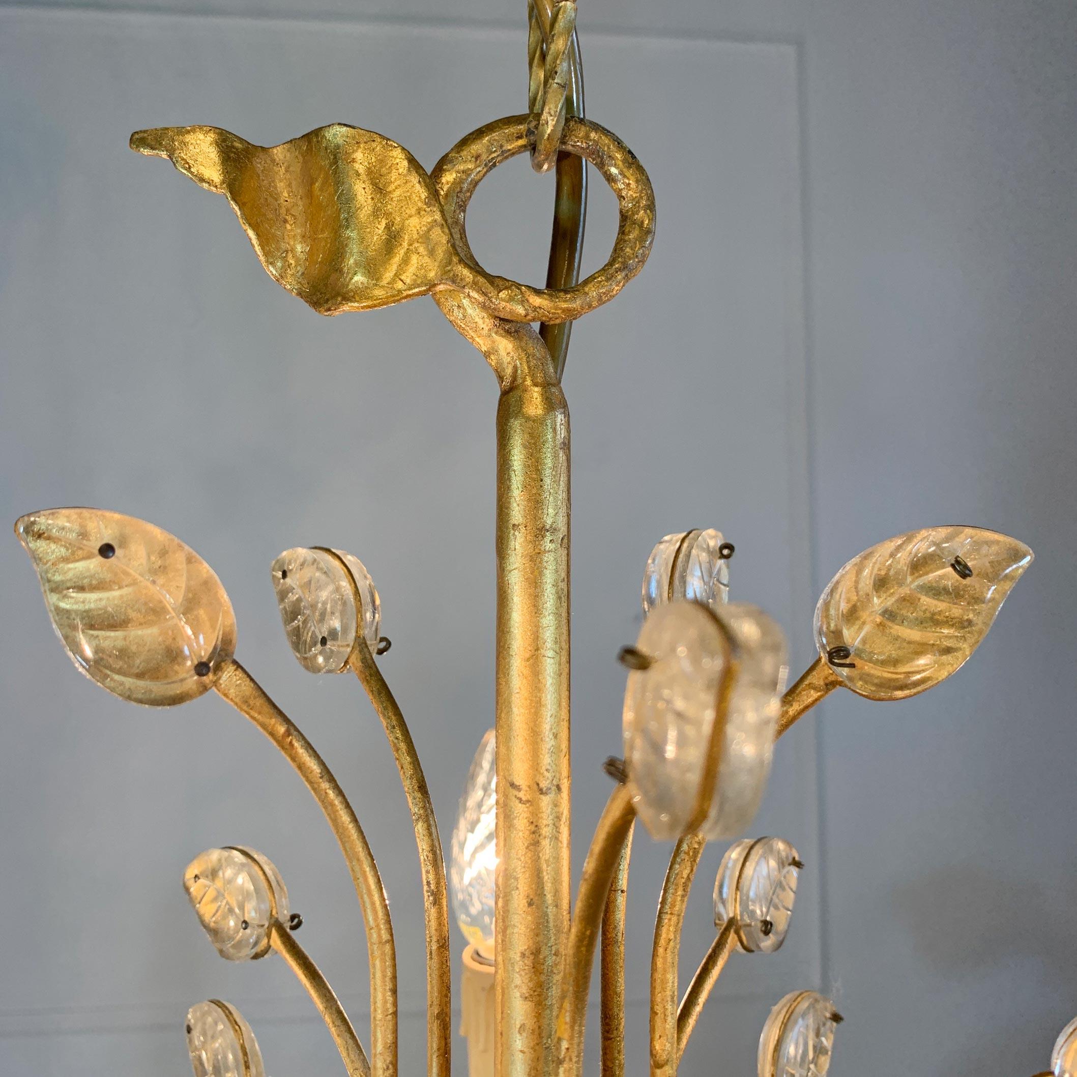 Banci Firenze Gilt and Murano Glass Leaf Chandelier In Good Condition In Hastings, GB