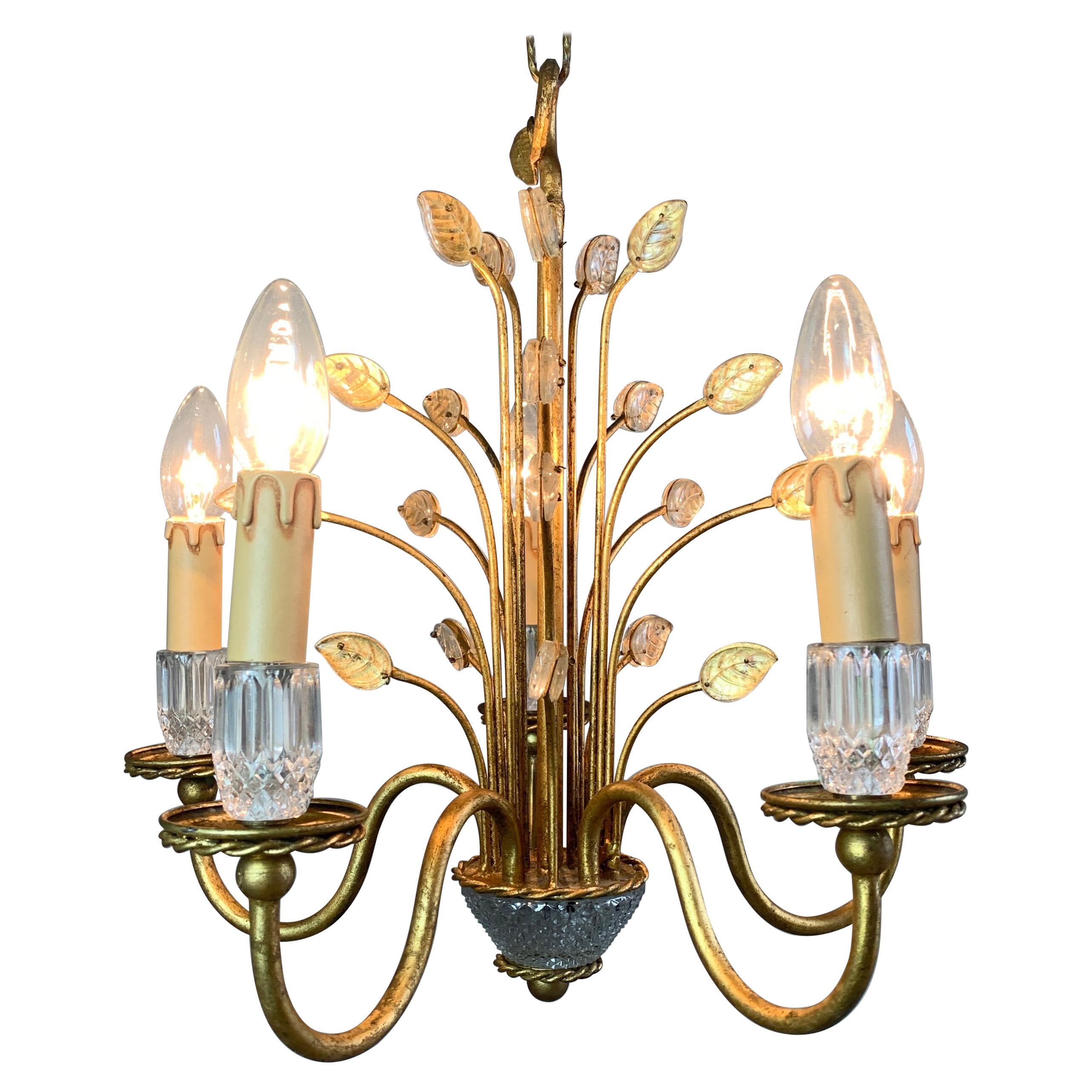 Banci Firenze Gilt and Murano Glass Leaf Chandelier